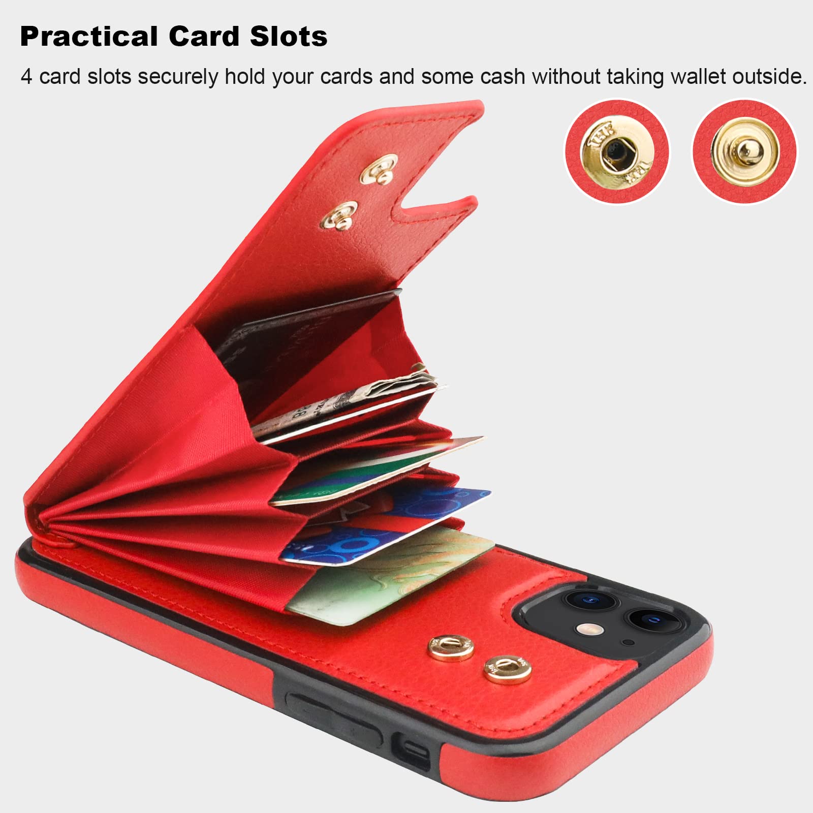 Folosu iPhone 11 Case Wallet with Card Holder - 360° Rotating Finger Ring Stand, Kickstand & RFID Blocking PU Leather Cover | Shockproof Flip Case with Double Buttons for 6.1