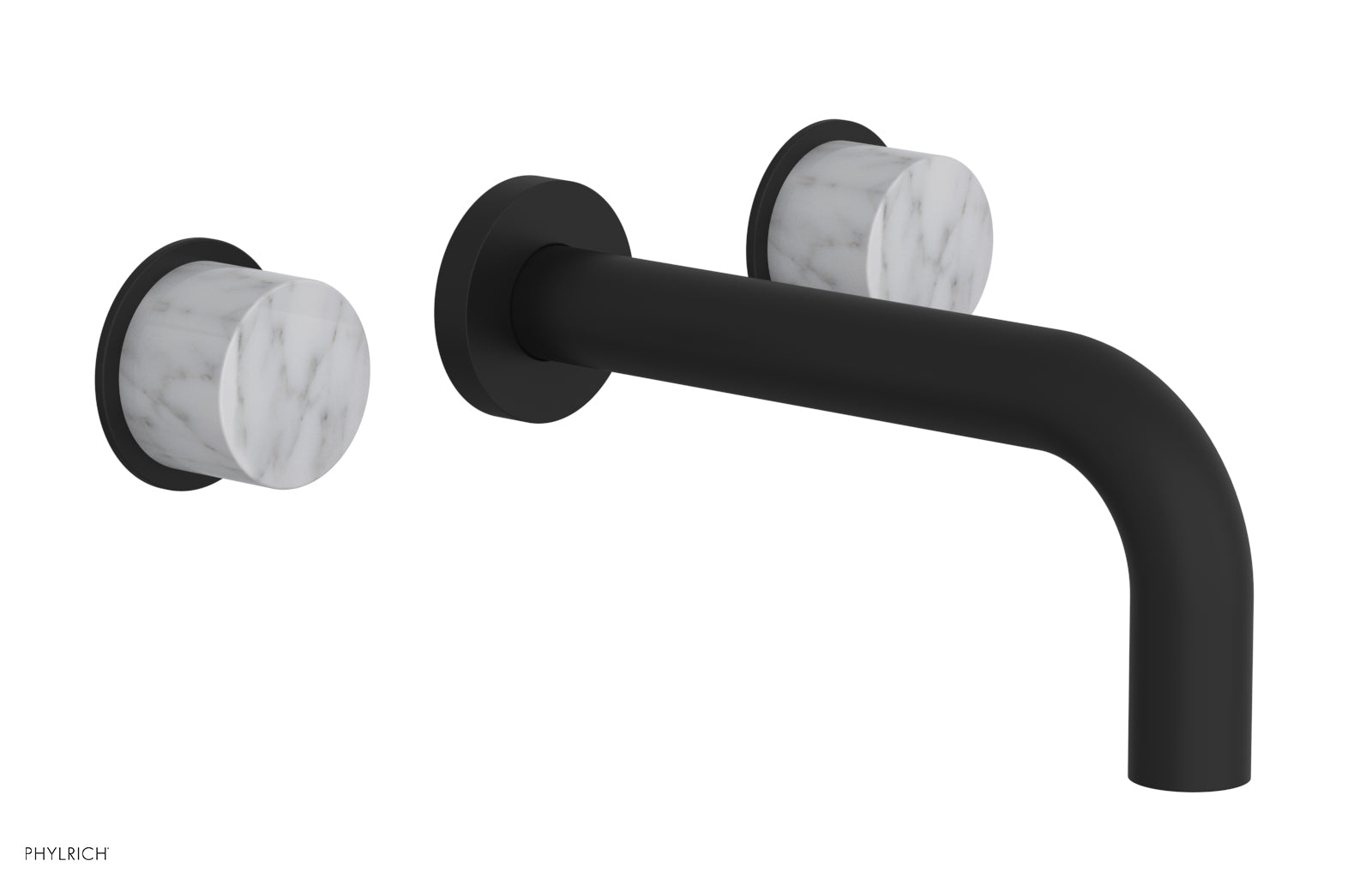 BASIC II Wall Tub Faucet Set with White Marble Handles - 230 58 - Modern Bathroom Sink Faucet for Bathroom Vanity, Powder Room & Guest Bath Installation