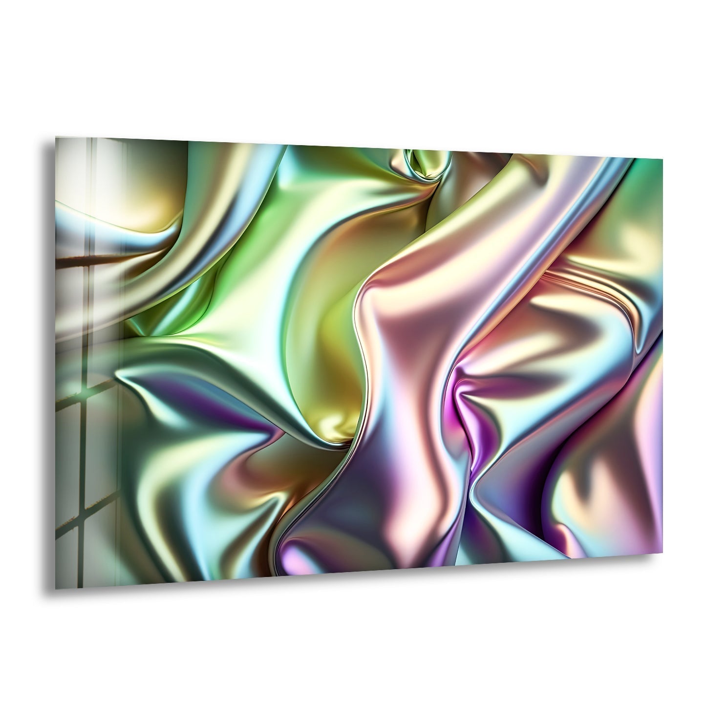 Abstract Iridescent Glass Wall Art - Modern Handmade Home Decor for Living Room, Bedroom & Office - Unique Shimmering Light Reflection Decorative Piece