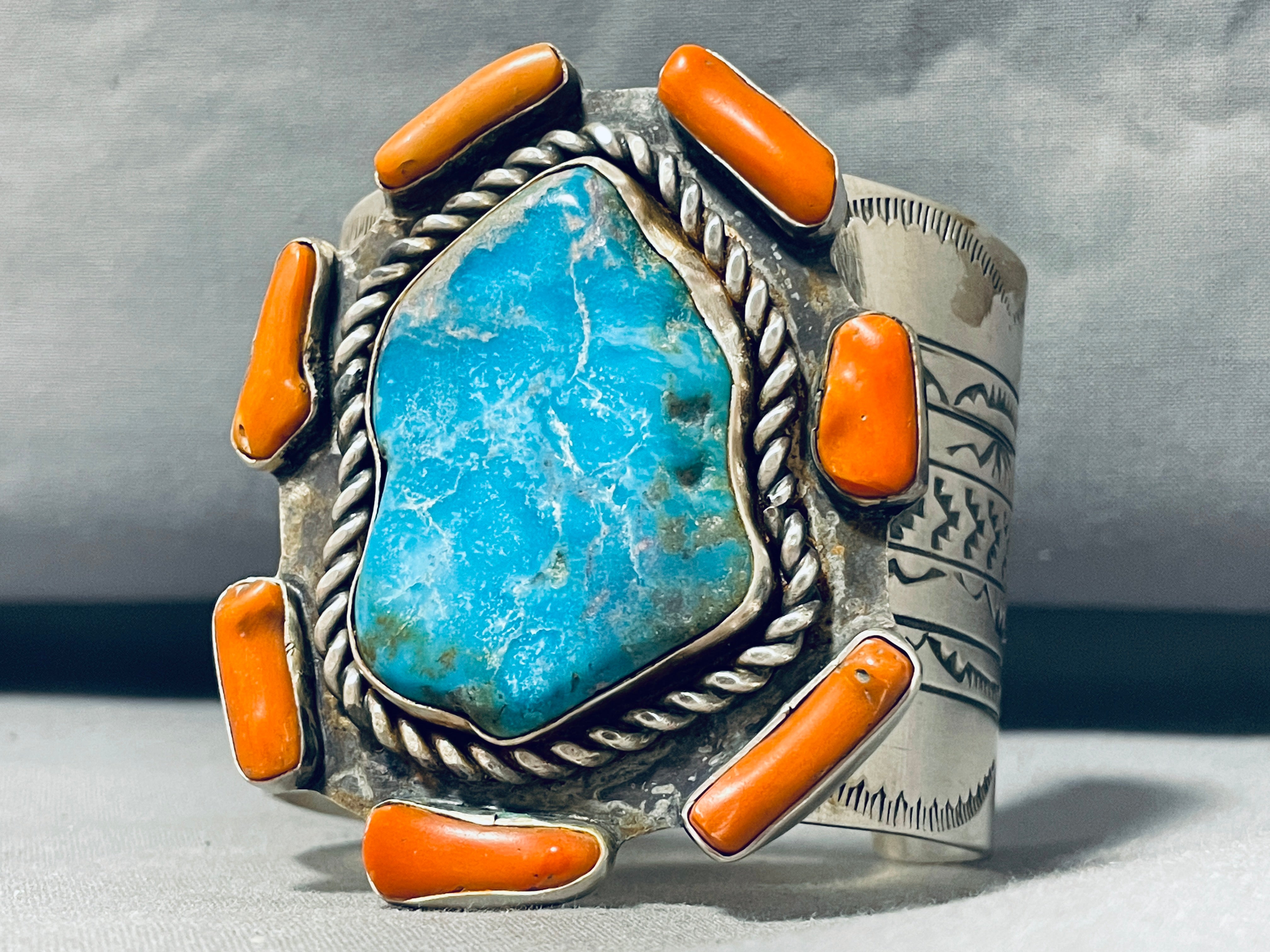 143g Stunning Native American Navajo Turquoise Coral Sterling Silver Bracelet - Perfect for Boho Fashion, Gift Giving & Spiritual Jewelry Collection