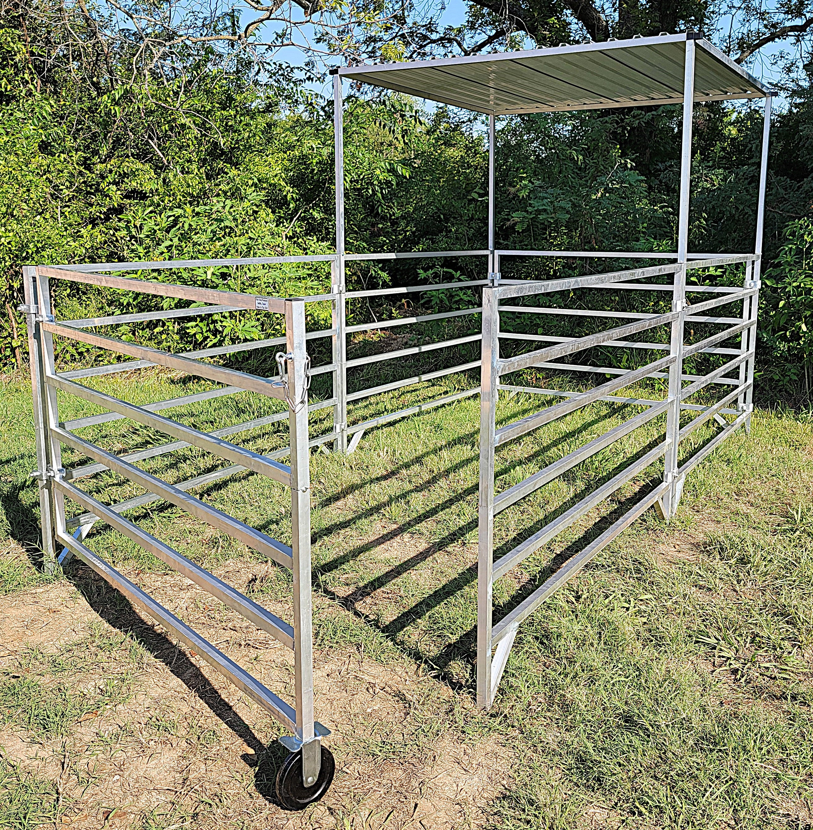 5 Ft X 10 Ft Aluminum Stall Kit with 6 Rails, 5 Panels & 1 Gate - Includes Shade Canopy for Horse Stalls, Livestock Pens & Outdoor Events