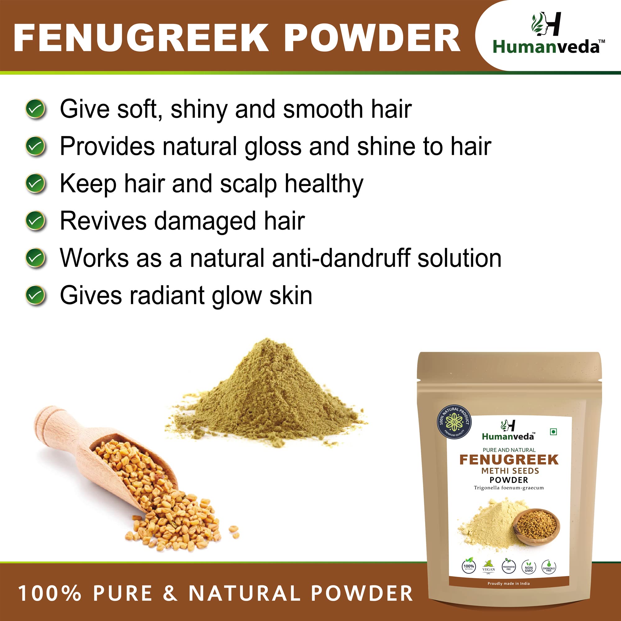 Humanveda Natural Fenugreek Seeds Powder (Methi) for Hair Growth & Scalp Care - 100g | Promotes Stronger, Healthier Hair | Perfect for DIY Hair Masks & Ayurvedic Treatments