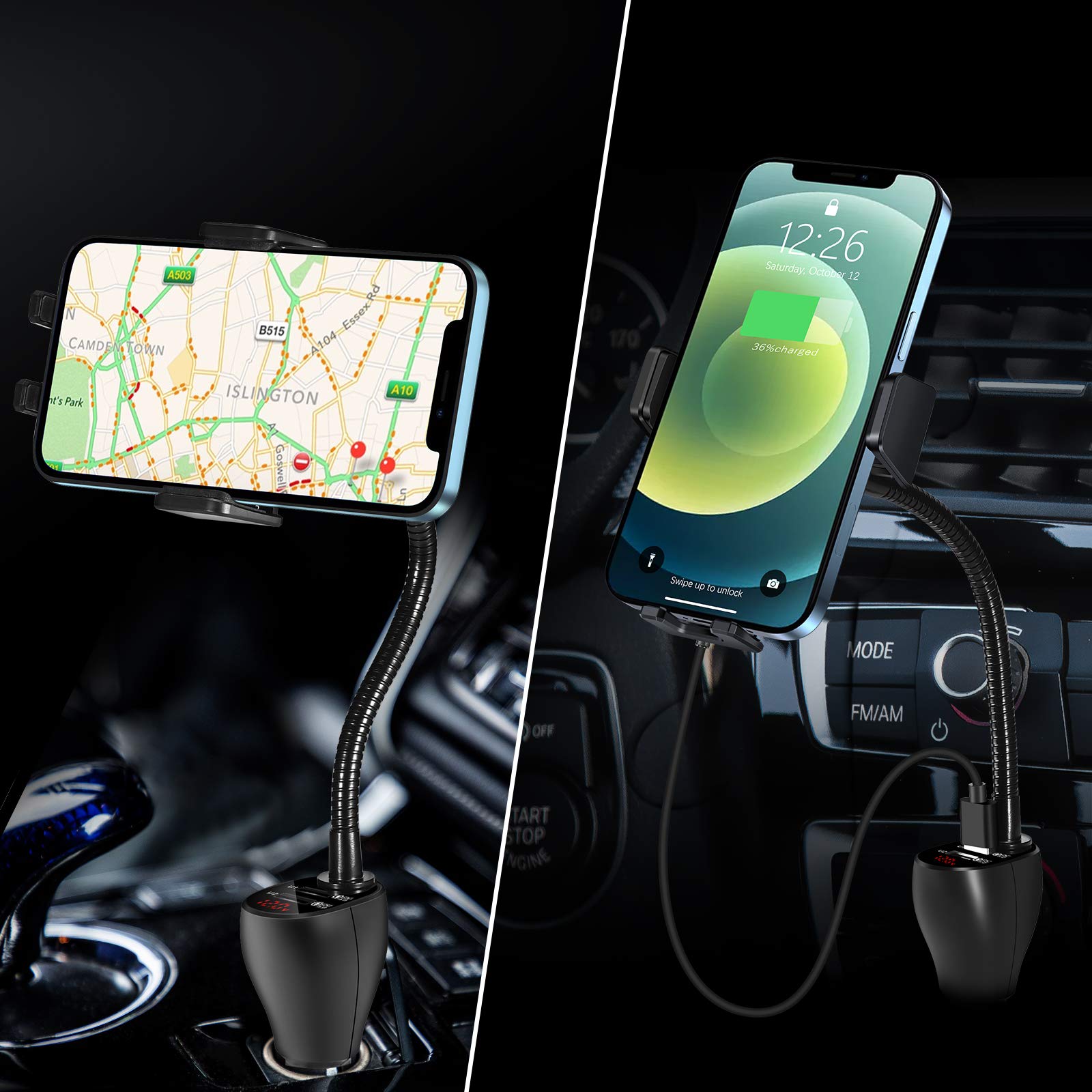 15W Qi Fast Wireless Car Charger Mount with Auto-Clamping & Dual QC 3.0 Ports - Universal Phone Holder for iPhone 13 Pro Max/12/11/XR/X/8, Samsung S21/S20/S10/9/8 - Perfect for Hands-Free Charging While Driving