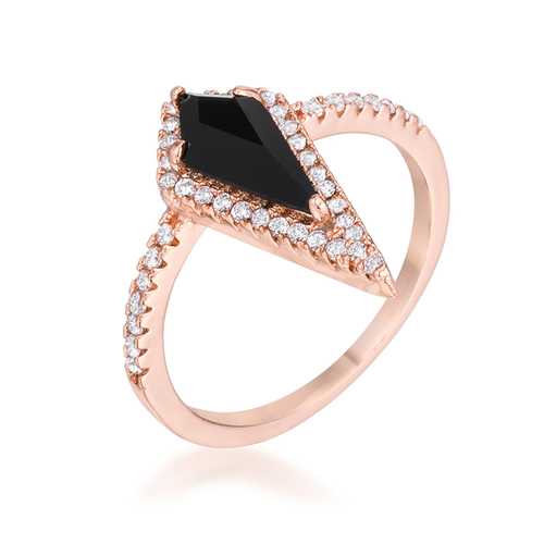 1.4Ct Rose Gold Plated Prism Onyx Cubic Zirconia Ring for Women - Elegant Fashion Jewelry Gift for Birthday, Anniversary & Special Occasions