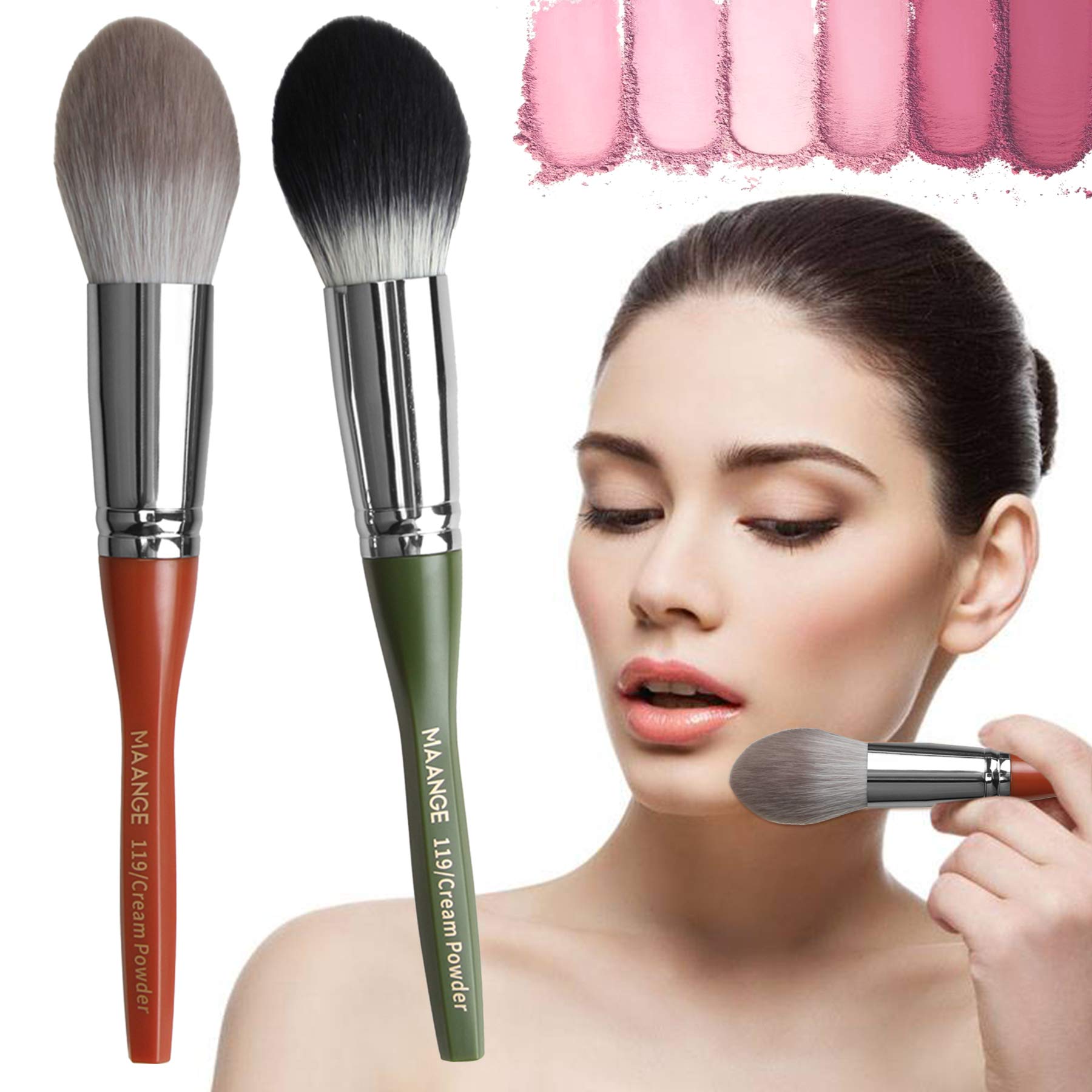 Vtrem 2-Piece Professional Face Blush & Foundation Makeup Brush Set - Soft Mineral Powder Brush for Full Coverage, Loose Powder Application & Seamless Blending | Perfect for Everyday Makeup, Contouring & Buffing