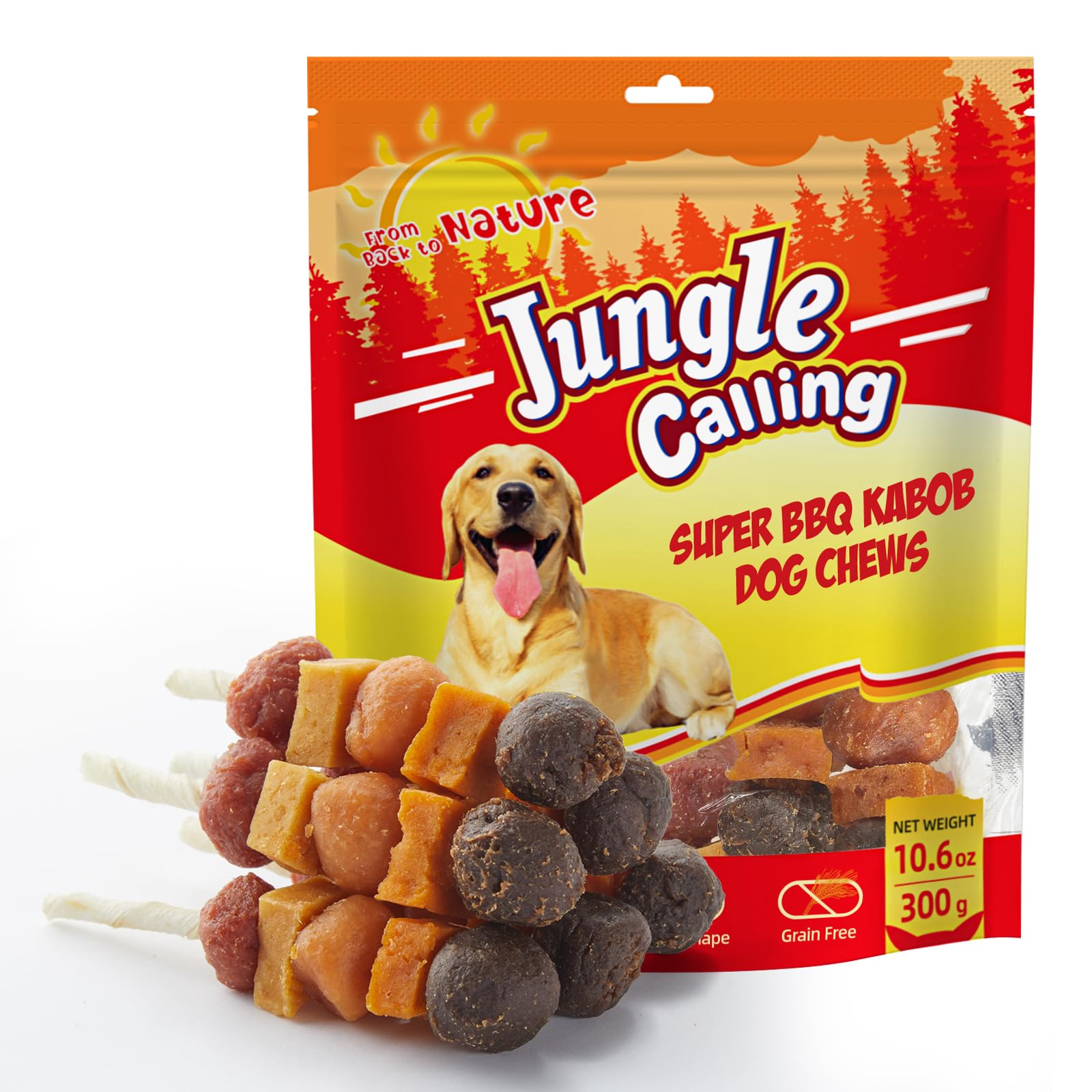 Jungle Calling Dog Kabob Treats - Chicken, Duck, Beef Flavors for Training & Play