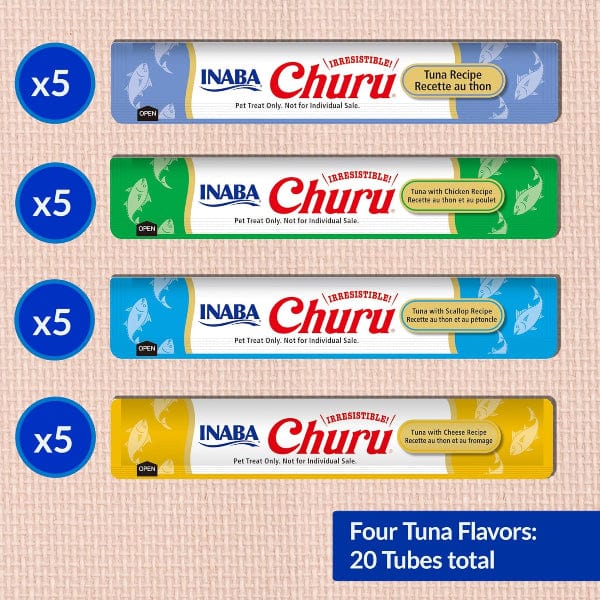 Inaba Churu Tuna Recipe Creamy Purée Cat Treats Variety Box - Delicious Wet Cat Food Topper for Picky Eaters, Senior Cats & Hydration Boost - Perfect for Training Rewards and Bonding Time