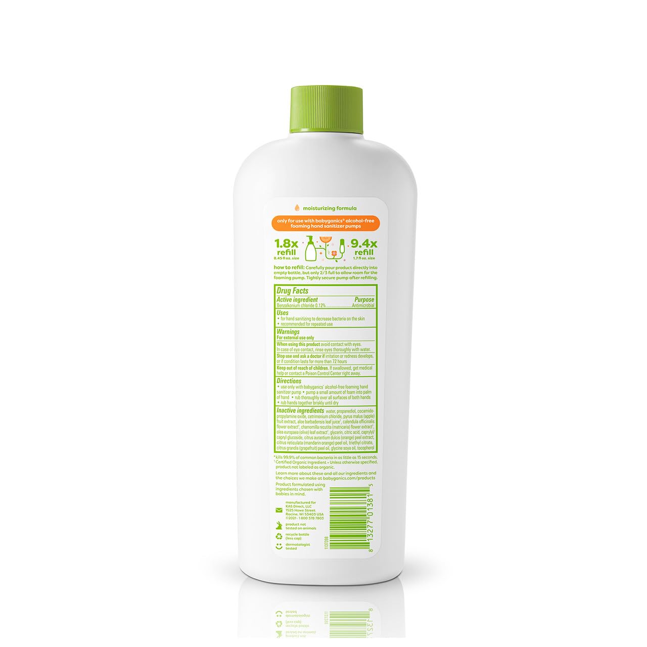 BabyGanics Mandarin Scented Hand Sanitizer Refill - 16oz | Alcohol-Based, Moisturizing Formula for Kids & Adults | Perfect for Home, School, Travel & On-the-Go Hygiene