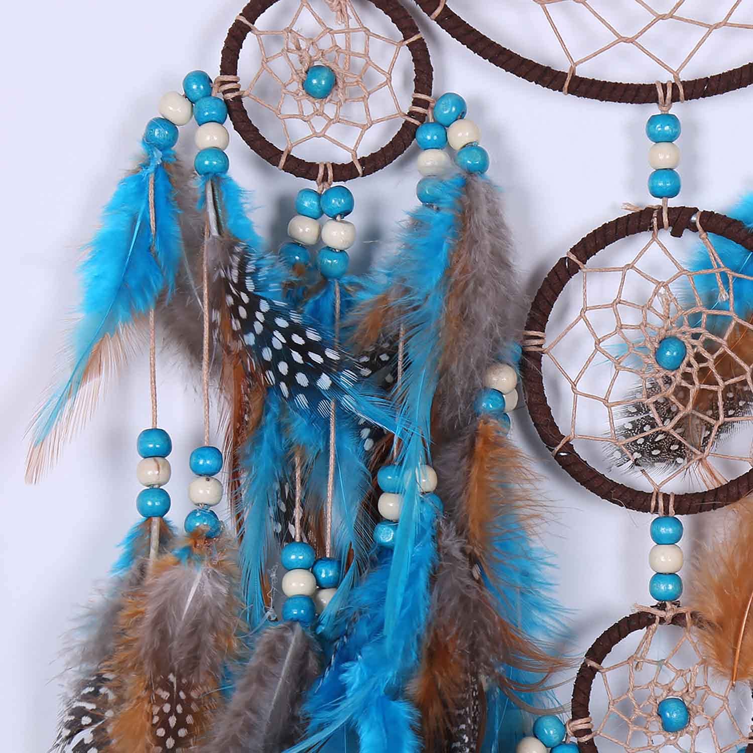 Blue Moon Dream Catchers - Handmade Native American Wall Hanging for Girls, Adults & Kids Bedroom Decor | Large Boho Dreamcatcher with Beads & Feathers | Perfect Spiritual Gift for Birthdays, Baby Showers & Home Decoration