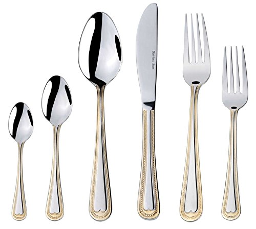 75-Piece Soderini Luxury 18/10 Stainless Steel Flatware Set - 24K Gold-Plated Cutlery with Cherry Wood Case (Service for 12) - Perfect for Dinner Parties, Weddings & Formal Dining