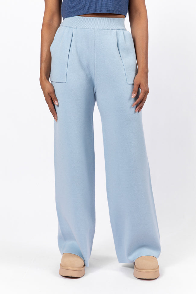 Light Blue Wide Leg Sweater Pants for Women - Cozy Lounge Pants for Relaxing at Home, Yoga & Casual Outfits | Final Sale