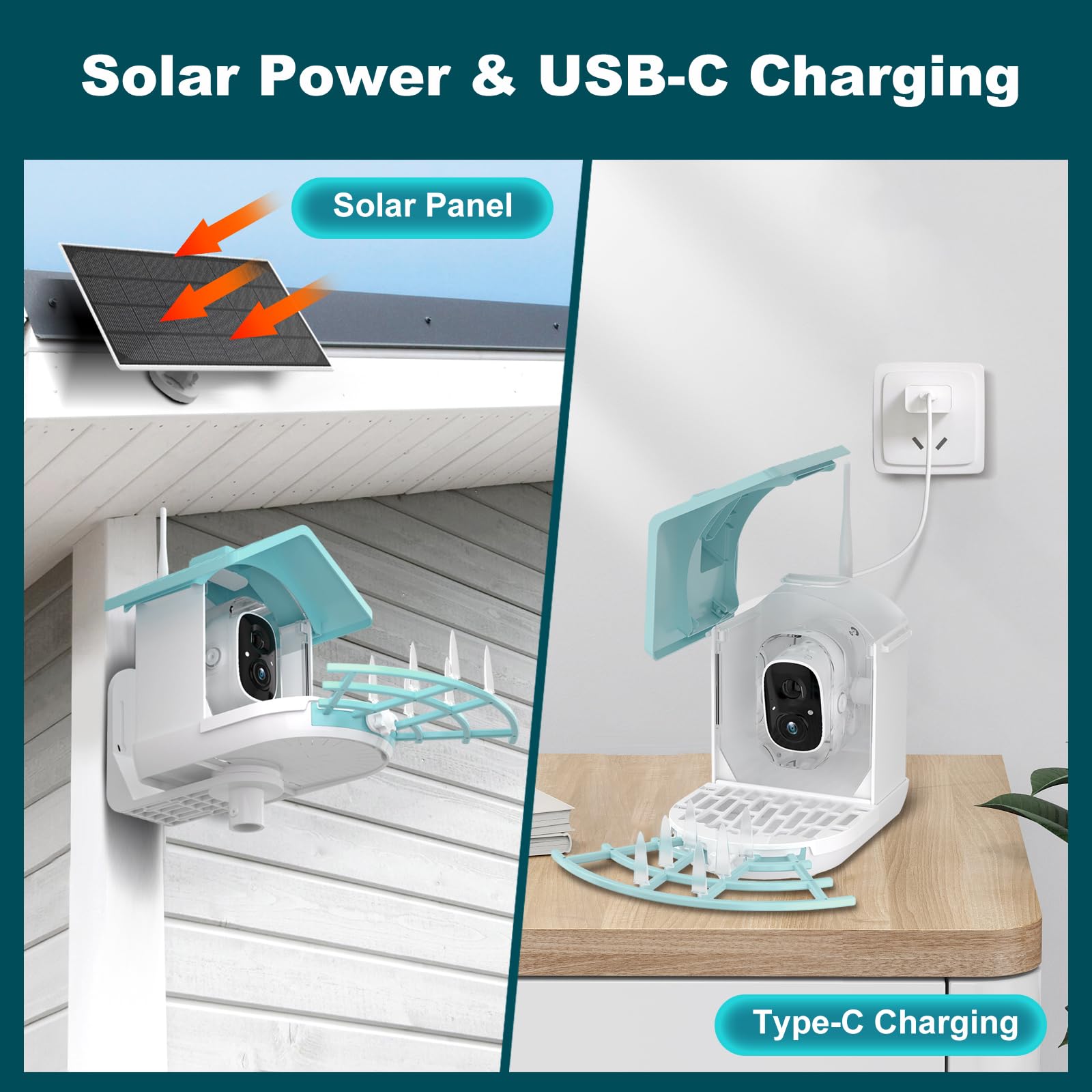 Wireless Solar Powered Smart Bird Feeder with HD 1080P Camera - AI Bird Identification, Night Vision & Squirrel Proof Design - Includes 64GB SD Card - Perfect Outdoor Gift for Bird Watching Enthusiasts (Great for Backyards, Gardens & Nature Observation)