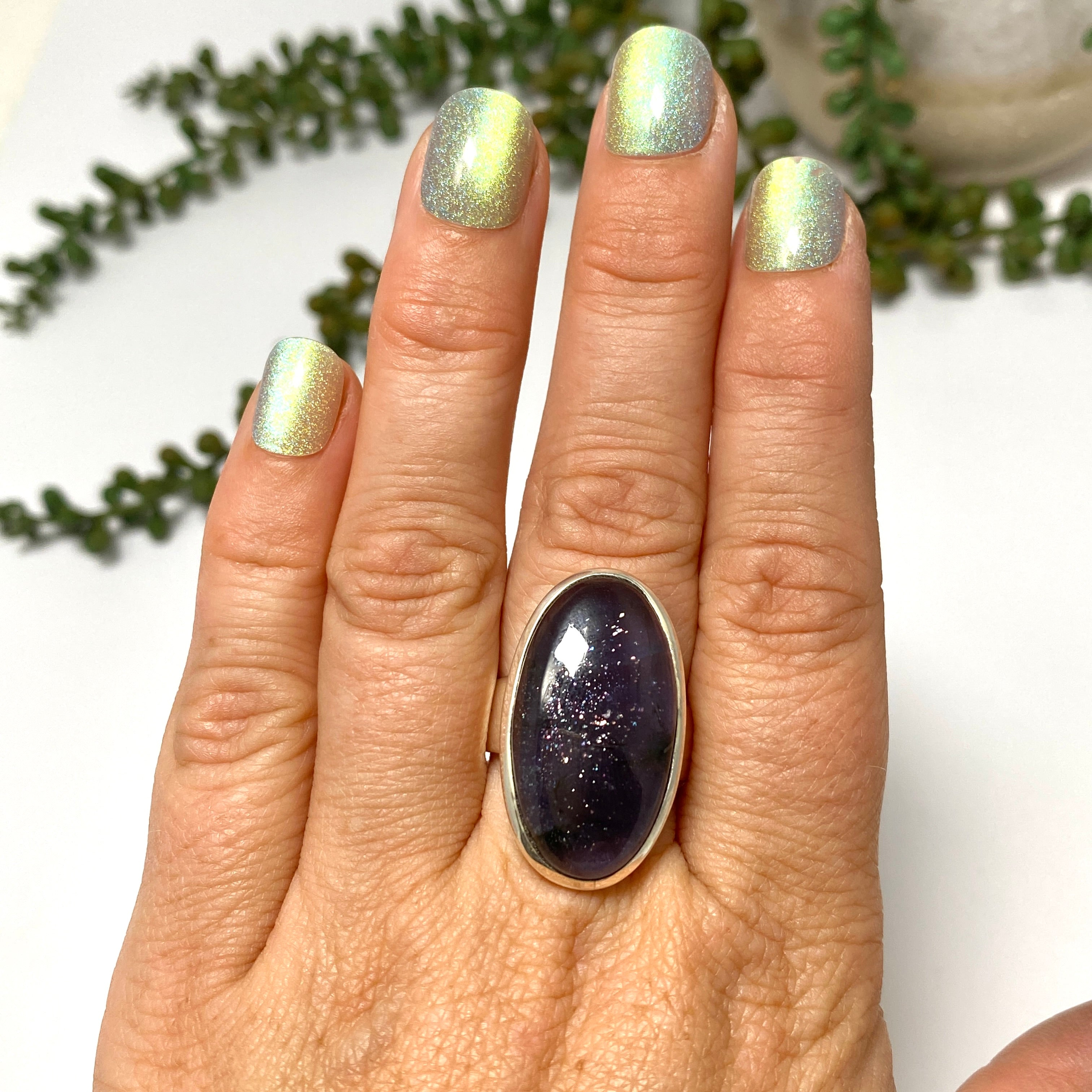 Iolite Sunstone Oval Cabochon Ring - Size 8.5 PRGJ661 - Perfect for Wedding, Engagement & Everyday Jewelry