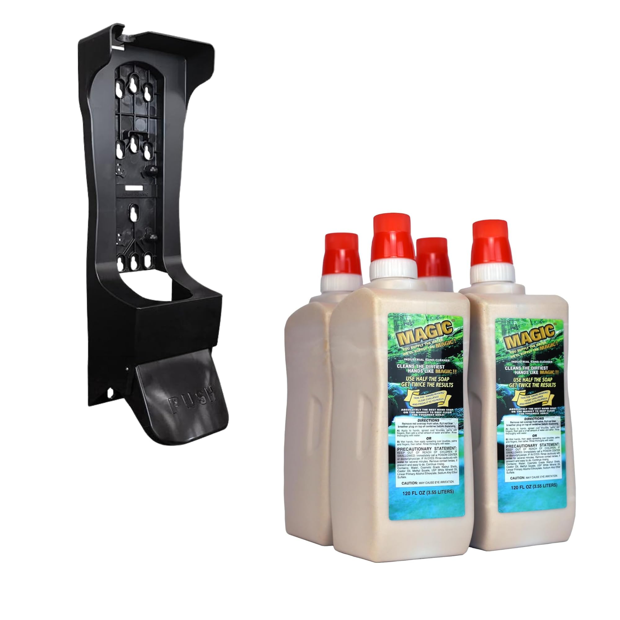 Zenex Magic Hand Soap & Push-Style Dispenser Bundle - 4-Pack 3.55L Industrial Hand Cleaner with Walnut Shell Scrubbers | Moisturizing Formula | Removes Tough Grease, Oil & Grime | Wall Mounted Dispenser with Easy Installation | Perfect for Garages, Workshops & Industrial Use