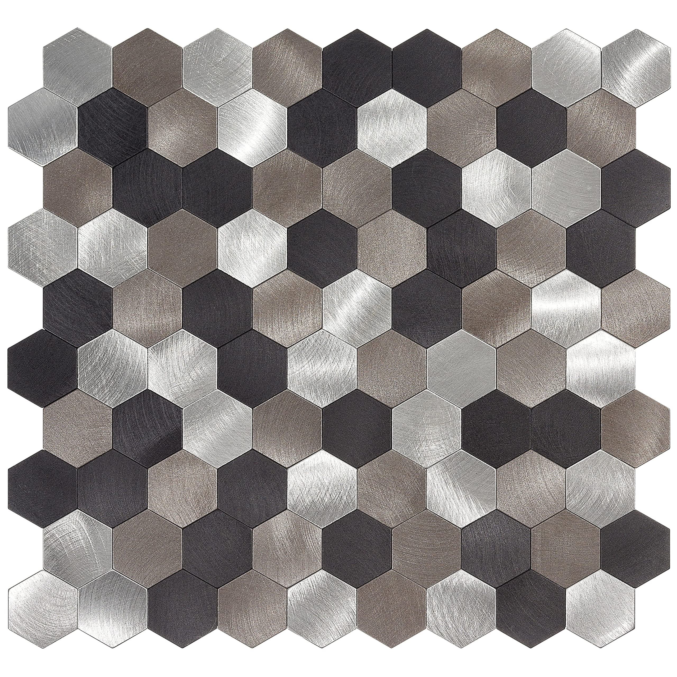 Avant Decor Peel and Stick Kitchen Backsplash Tiles - Aluminum Small Hexagon Wall Tiles for Easy DIY Installation - 11.5” x 11.3” (Box of 8) - Perfect for Kitchen Remodel, Bathroom Upgrade, and Rental Home Decor