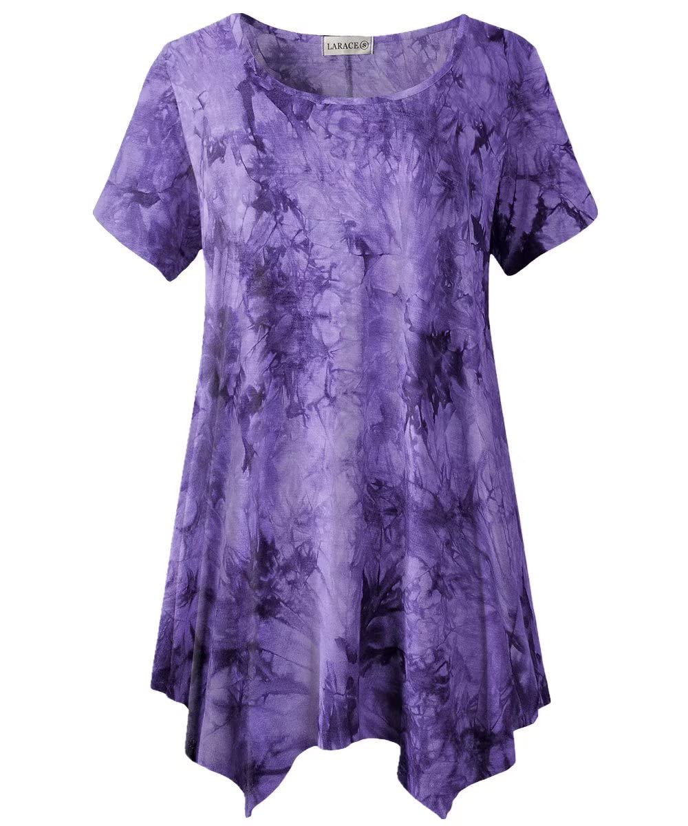 LARACE Women's Plus Size Short Sleeve Asymmetrical Tunic Blouse - Casual Summer Tops for Work, Vacation & Everyday Wear