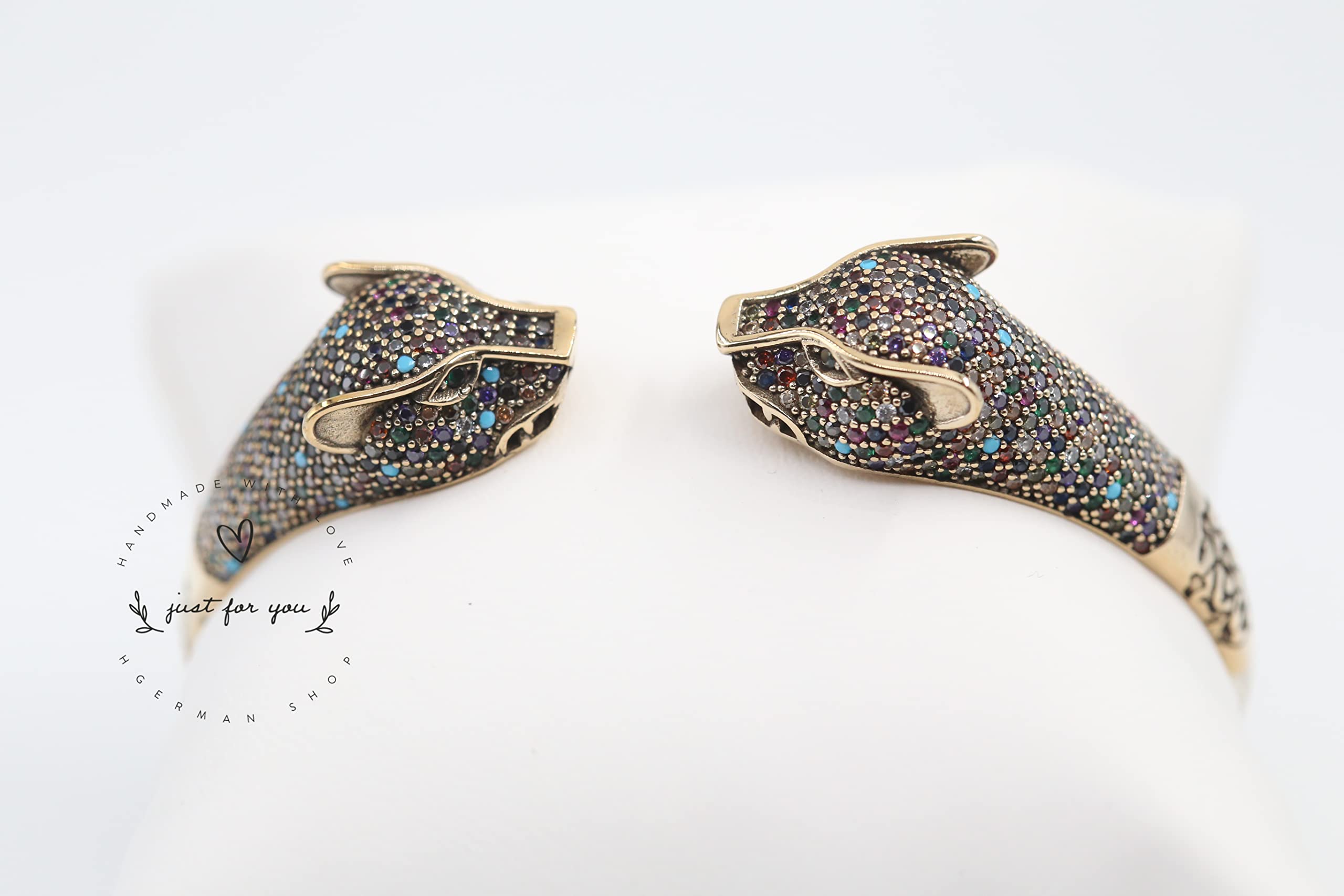 Jaguar Panther Leopard Cubic Zircon Sterling Silver Bracelet for Women - Big Cat Animal Jewelry Gift, Adjustable Free Size - Perfect for Parties, Date Nights & Fashion Accessories