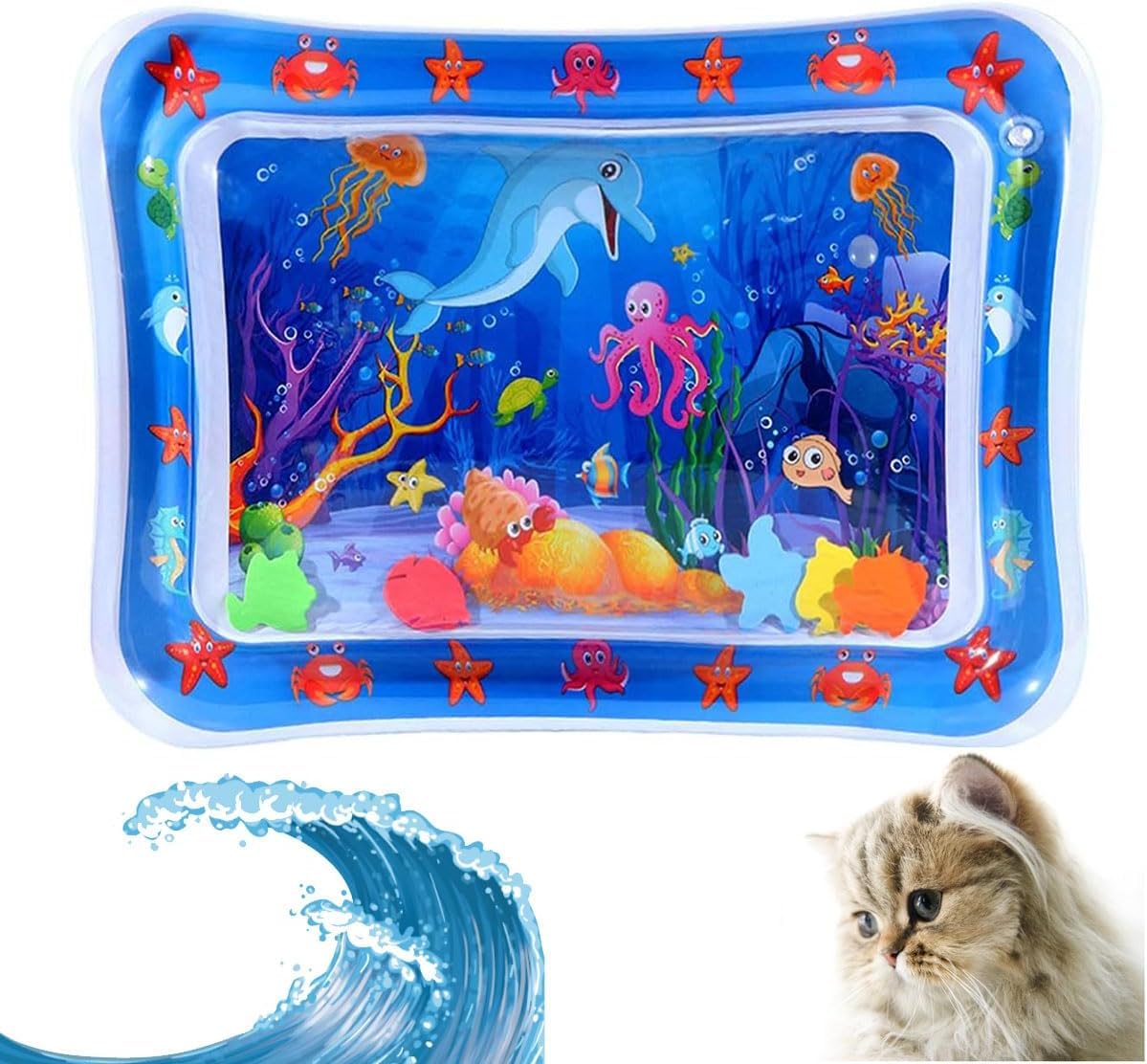 Interactive Water Play Mat for Cats - Sensory Water Pad with Toy Fish, Thick Hairtail Design - Fun Pet Game for Indoor Cats - Perfect for Playtime & Exercise (Tropical Fish Theme) - Great for Boredom Relief & Mental Stimulation