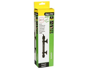 Aqua One Preset 26C Glass Nano Heater 25W - Small Fish Tank Heater for Betta, Shrimp & Nano Aquariums | Perfect for Tropical Fish Tanks & Home Aquascaping
