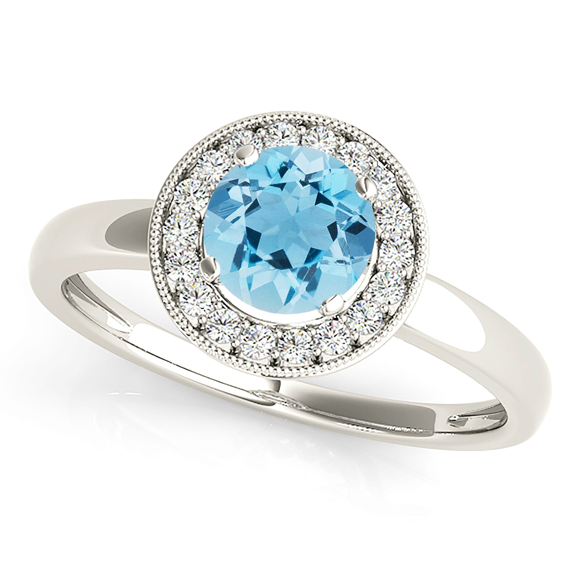 1.10 Carat Genuine Aquamarine Bezel Halo Ring with Milgrain Design - Elegant Birthstone Jewelry for Engagement, Wedding & Anniversary Gifts