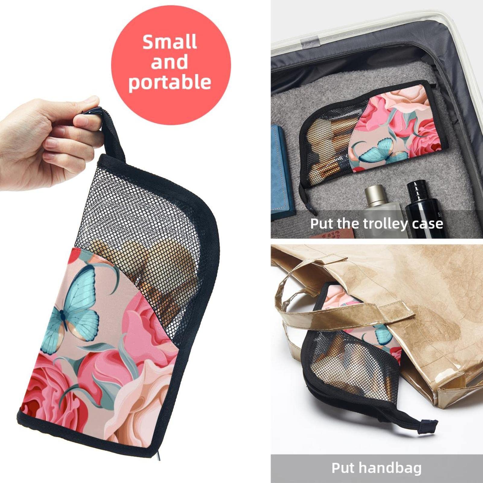 12-Piece Makeup Brush Organizer Bag with Floral Butterfly Design - Portable Cosmetic Brush Holder Case for Travel, Home & Professional Use