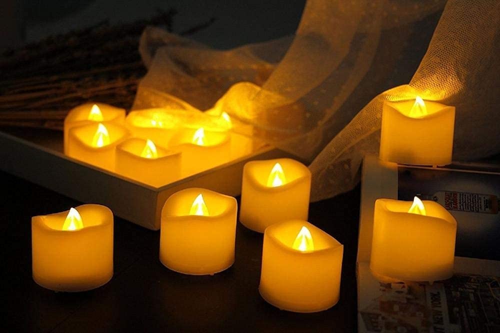 Realistic 120pcs Flameless LED Flickering Tea Light Candles with Timer - 6 Hours On/18 Hours Off, Amber Color for Wedding, Christmas, Home Decor & Party Ambiance