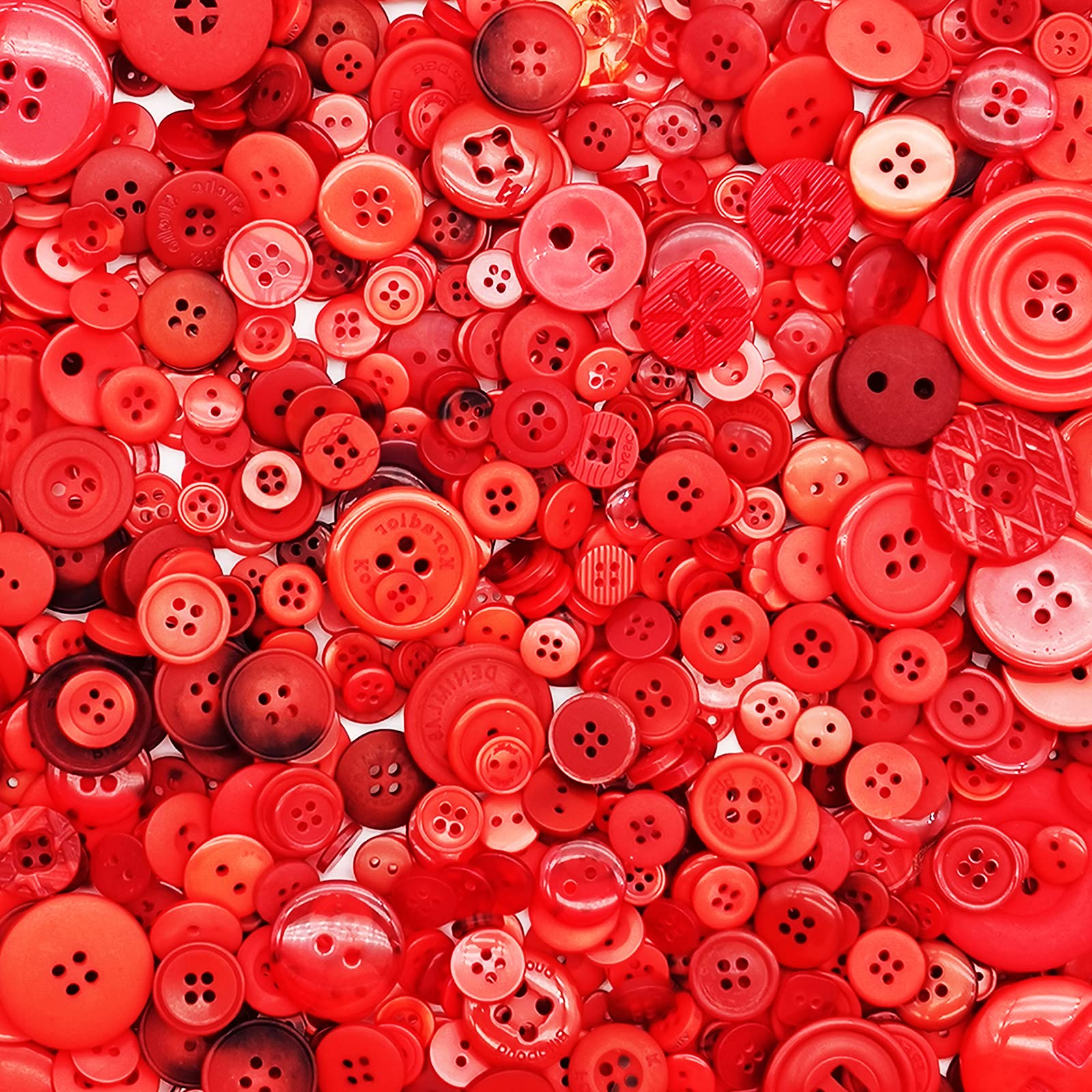 1600Pcs Assorted Size Red Buttons for DIY Crafts, Sewing, Scrapbooking - Bulk Mixed Red Buttons for Christmas Decorations, Garment Making & Creative Projects