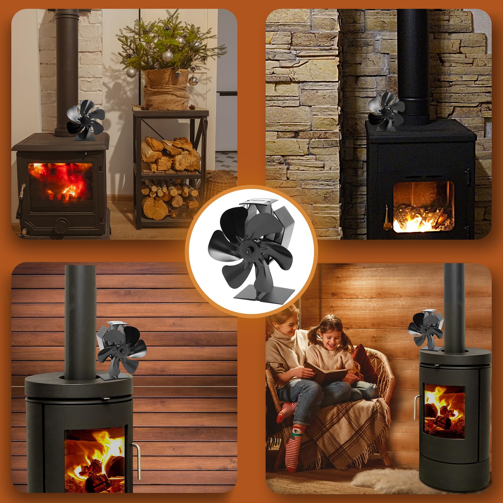 Heat Powered Wood Stove Fan for Buddy Heater & Propane Space Heaters - Adjustable Bracket for Mr. Heater - Efficient Fireplace Fan for Indoor/Outdoor Camping, RV & Home Heating Use