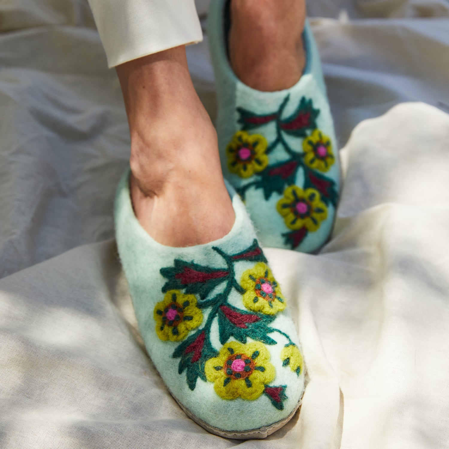 Marie Felt Slippers for Women - Soft & Comfortable Jade Green House Shoes - Perfect for Indoor Relaxation, Spa Days & Cozy Home Wear