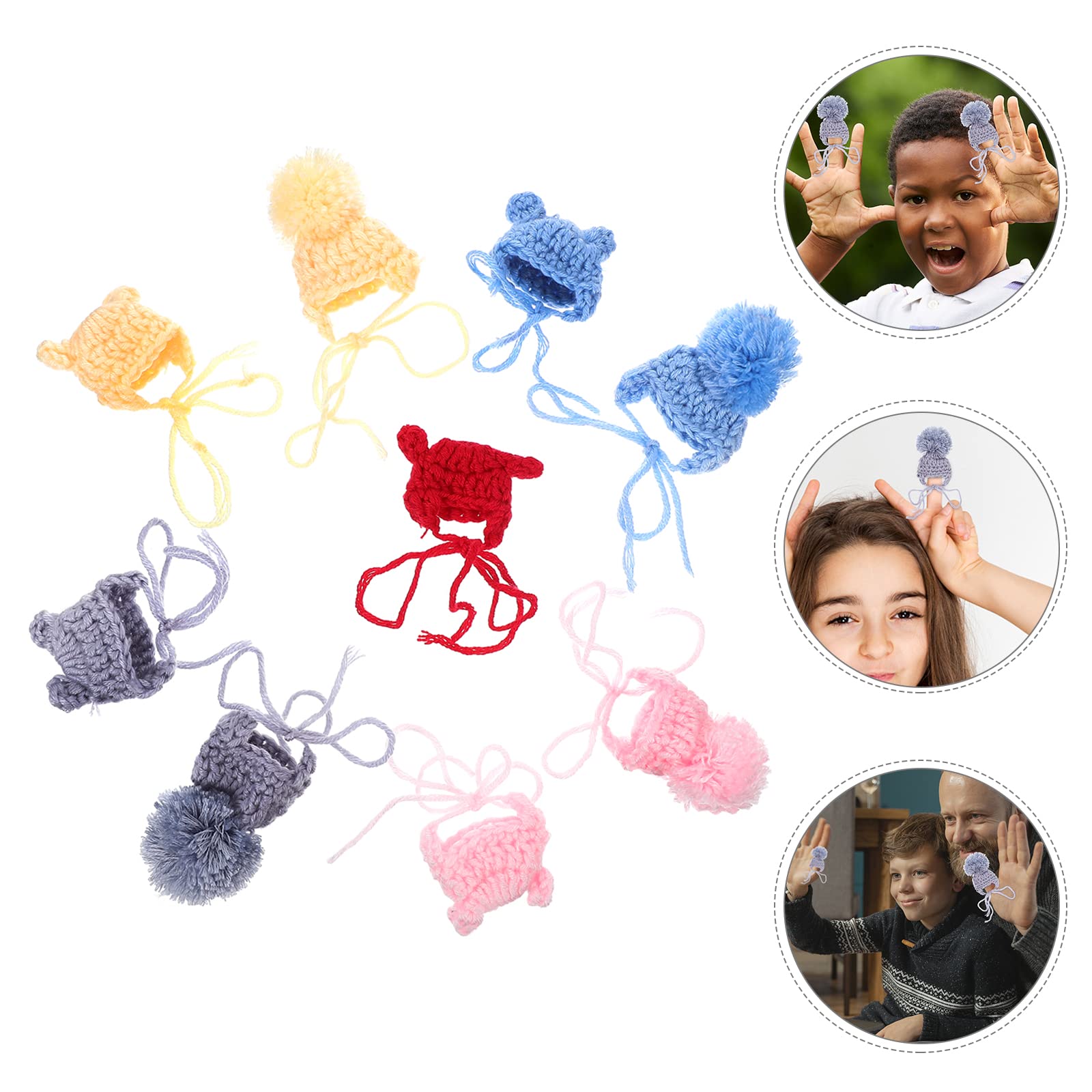 9-Piece Hand-Crocheted Wool Hats Set - Mini Top Hats, Doll Hats & Christmas Hats for Women & Girls - DIY Handmade Crafts for Parties, Cosplay & Holiday Decor