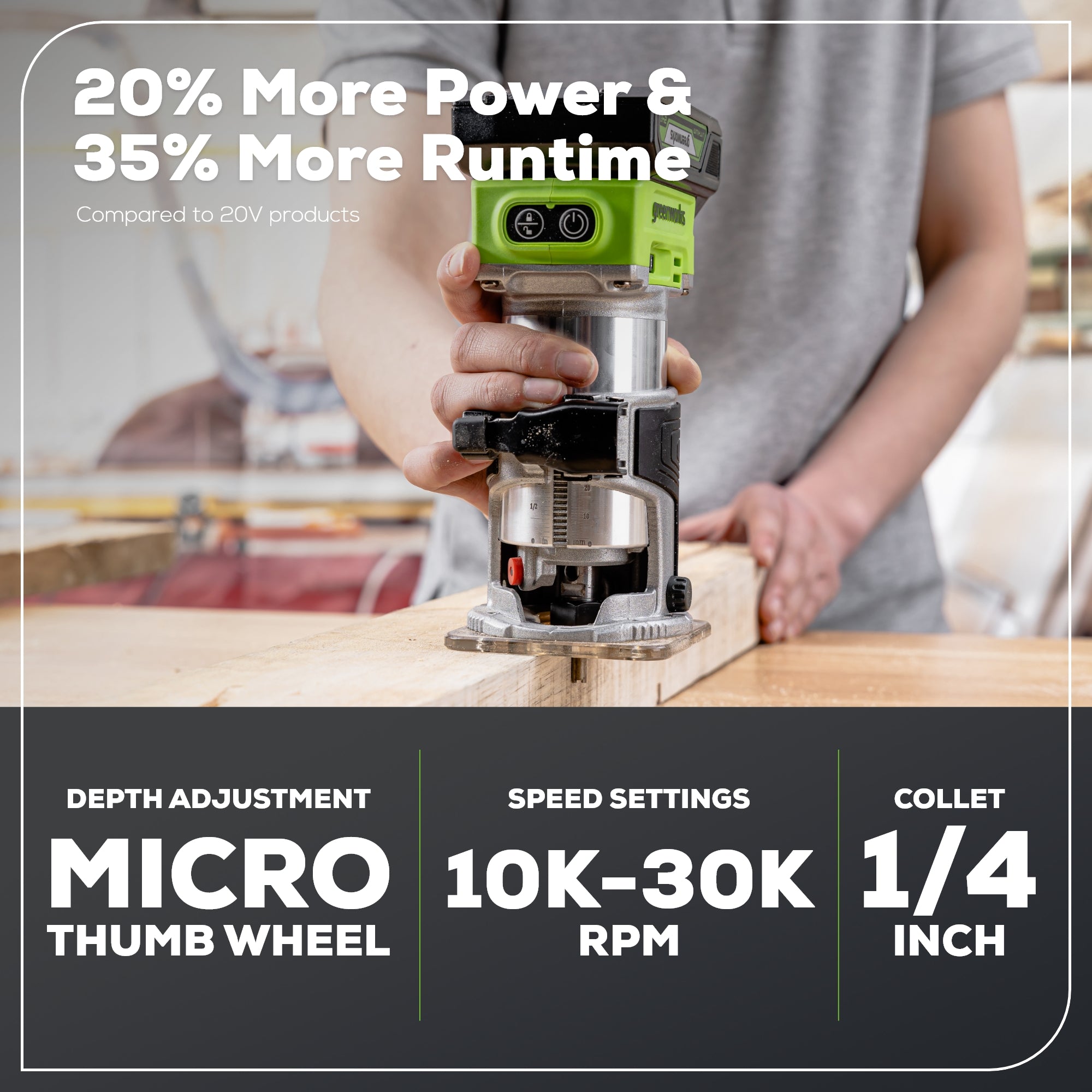 24V Cordless Compact Router - Tool Only - Lightweight & Powerful for Woodworking, DIY Projects, and Home Renovations