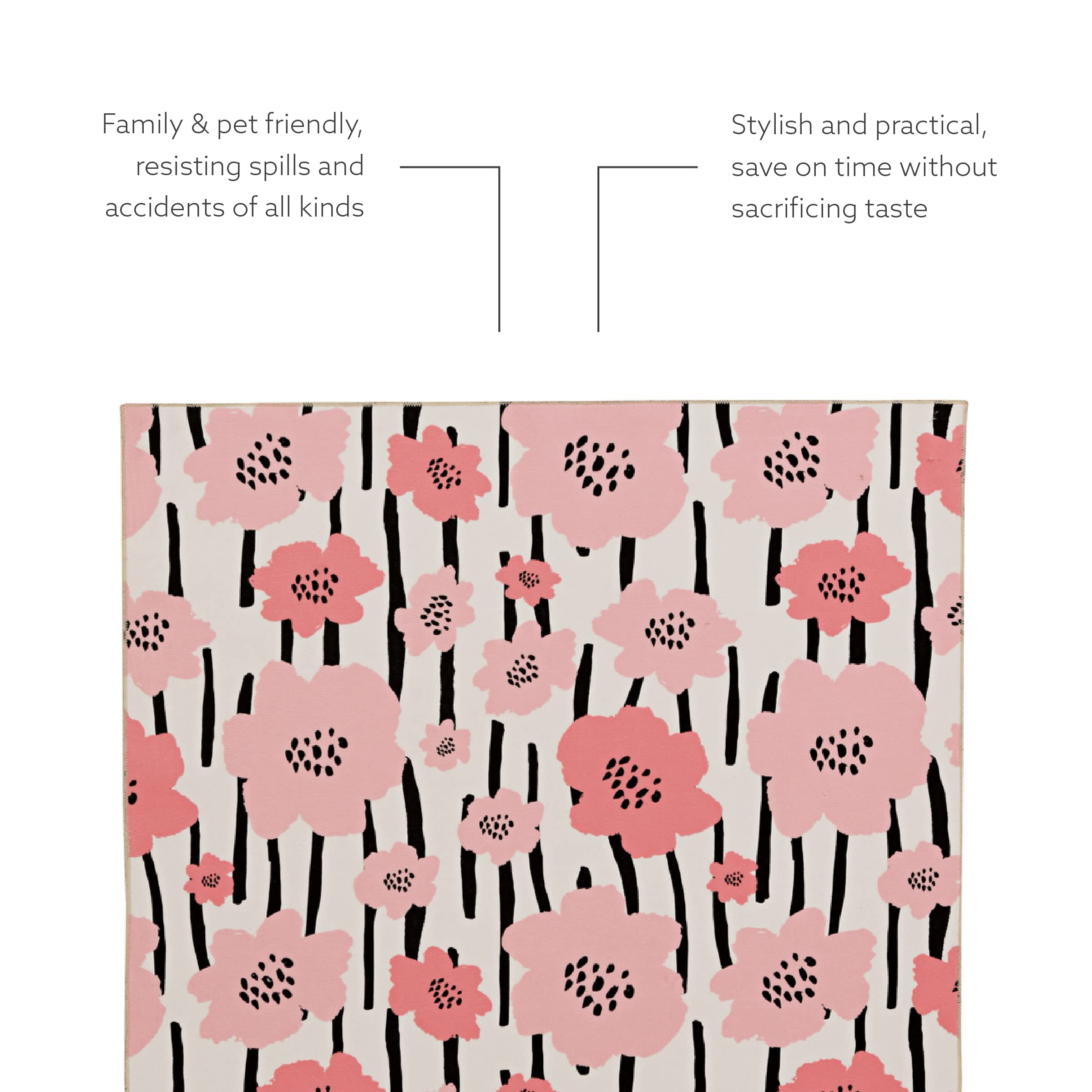 Minley Washable Rug 3' x 5' - Ivory & Pink Soft Accent Carpet for Living Room, Bedroom, Nursery | Stain-Resistant & Machine Washable Indoor Area Rug
