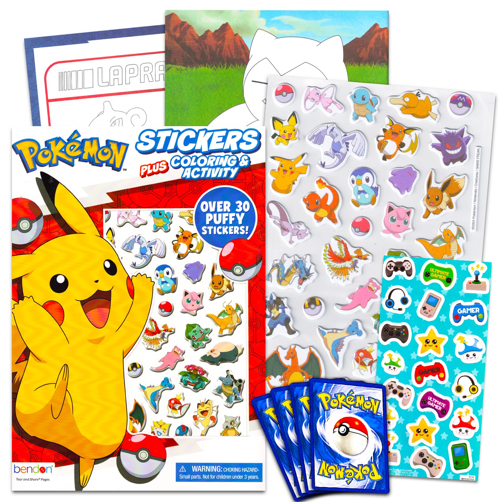 **Pokemon Coloring & Activity Book Set for Kids Ages 4-8 - Bundle with Puffy Stickers, Pokemon Cards & More | Fun Learning & Creative Play for Boys & Girls**    *(Perfect for Birthday Gifts, Travel Entertainment & Classroom Activities)*