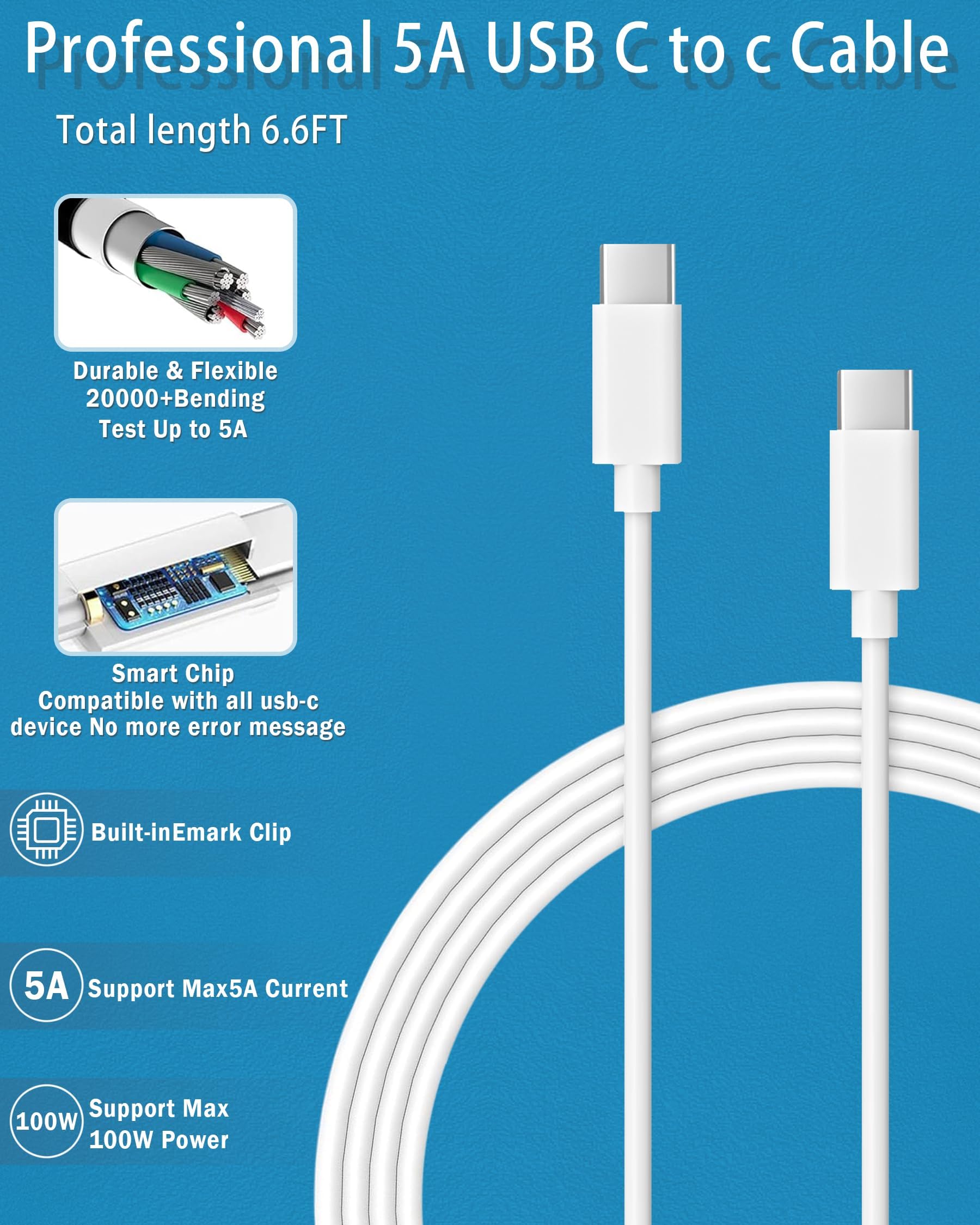 100W USB C Charger for MacBook Pro 16/15/14/13 Inch & MacBook Air 13 Inch - Fast Charging Power Adapter with Type C to C Cable - Compatible with iPad Pro 2023-2018 & All USB C Devices - Perfect for Home, Office & Travel Use