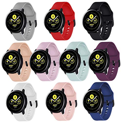 COLAPOO 10-Pack Sport Bands for Samsung Galaxy Watch Active2 44mm/40mm, Galaxy Watch 42mm/Active 40mm & Gear Sport - Durable Silicone Replacement Straps with Black Buckle - Perfect for Running, Gym Workouts & Daily Wear