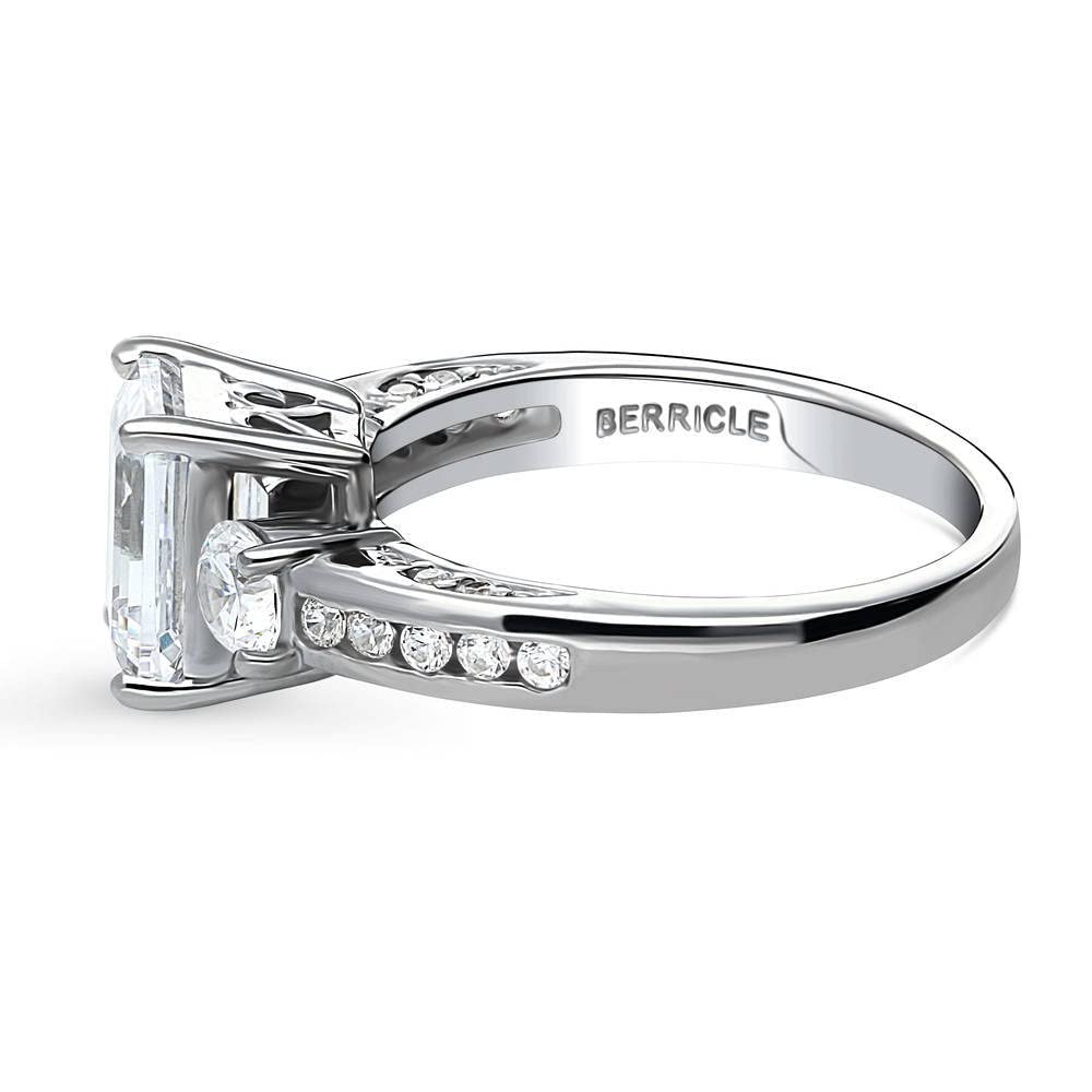 BERRICLE Sterling Silver 3-Stone Wedding & Engagement Ring 2.1 Carat Emerald Cut Cubic Zirconia CZ Promise Ring for Women, Rhodium Plated Size 4-10 - Perfect for Proposals, Anniversaries & Special Occasions