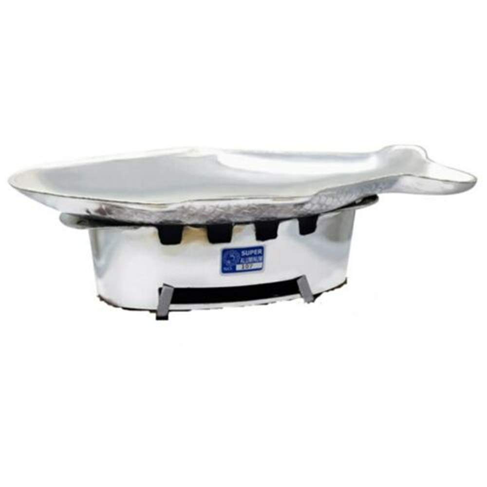 Premium Aluminum Fish-Shaped Hot Pot Tray with Charcoal Stove Set - Asian Thai Style Fondue & Shabu Shabu Cooking Equipment for Home Dining & Party Entertaining