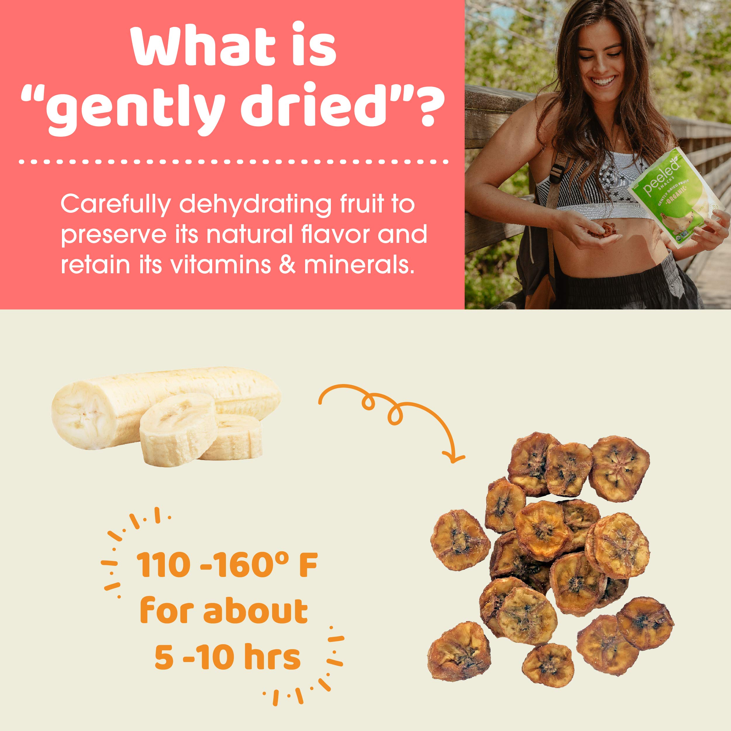 Organic Dried Banana Snacks, 2.8 oz | Vegan, Gluten-Free, Non-GMO | Healthy On-the-Go Snack for Work, School, Hiking & Travel