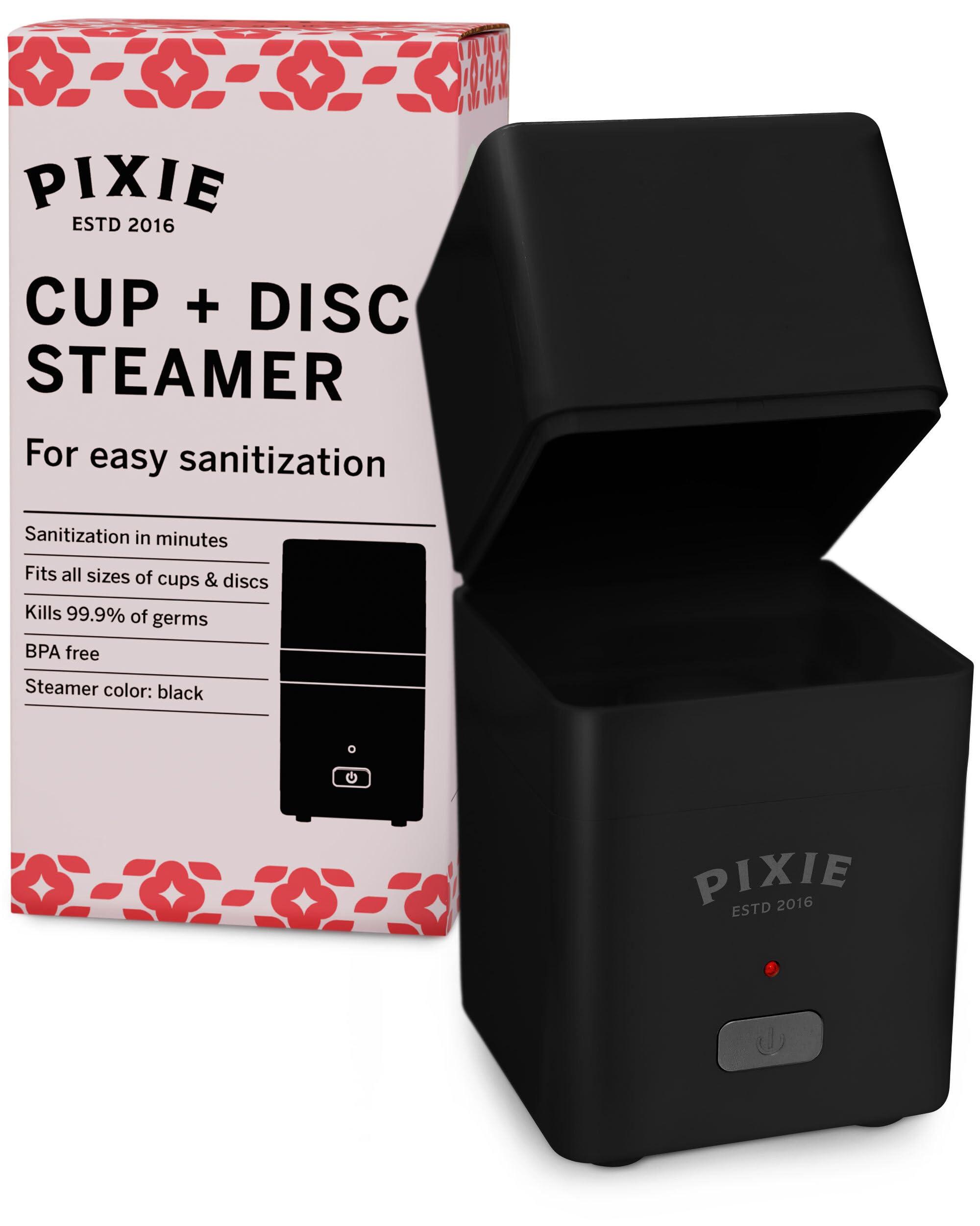 Pixie Menstrual Cup Steamer & Sterilizer - 99.9% Germ Elimination in 3 Minutes | Automatic Timer & Shut-Off | Perfect for Travel, Home & Gym Use | Safe Cleaning for Menstrual Cups & Discs
