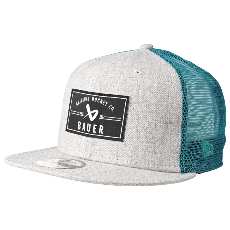 Bauer New Era 9Fifty Snapback Cap - Grey & Teal Adjustable Baseball Hat for Men & Women - Perfect for Sports, Casual Wear & Outdoor Activities