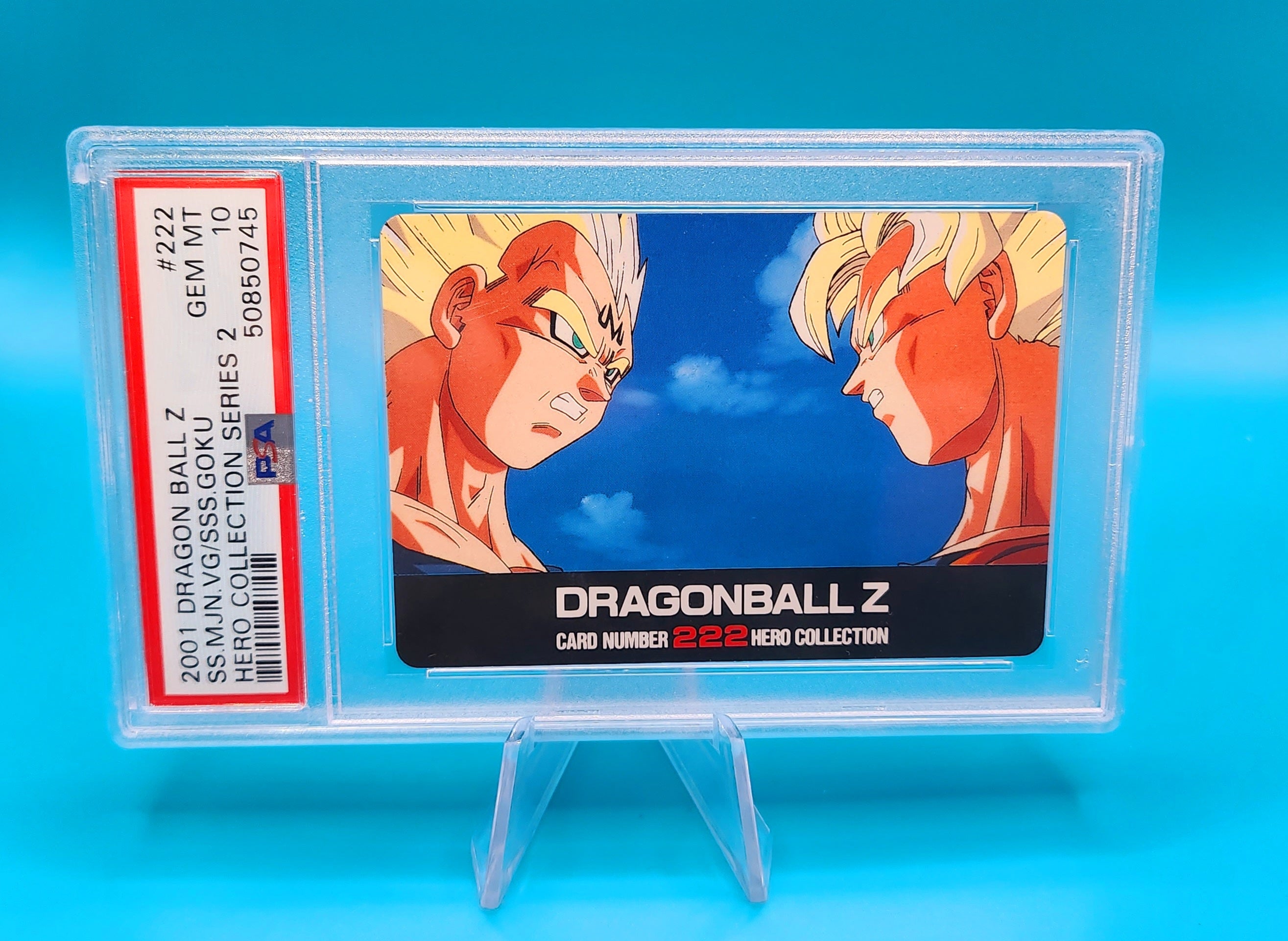 Dragon Ball Z 2001 Hero Collection Majin Vegeta vs SS Goku PSA 10 Graded Trading Card - Rare Collectible for Anime Fans, Display & Investment