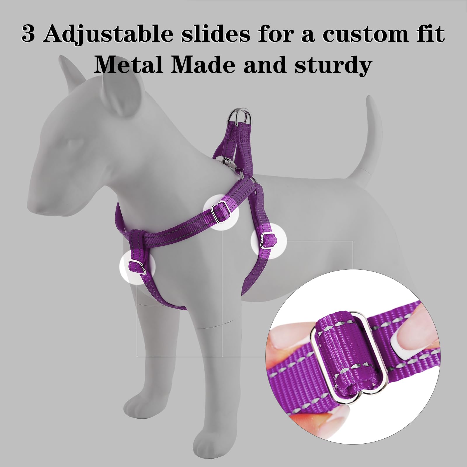 Plutus Pet Step-in Dog Harness - Reflective Adjustable Dog Vest with Metal Buckles for Small Medium Large Dogs - Quick Fit Secure Puppy Harness in Purple Size S - Perfect for Walking Running Hiking Training