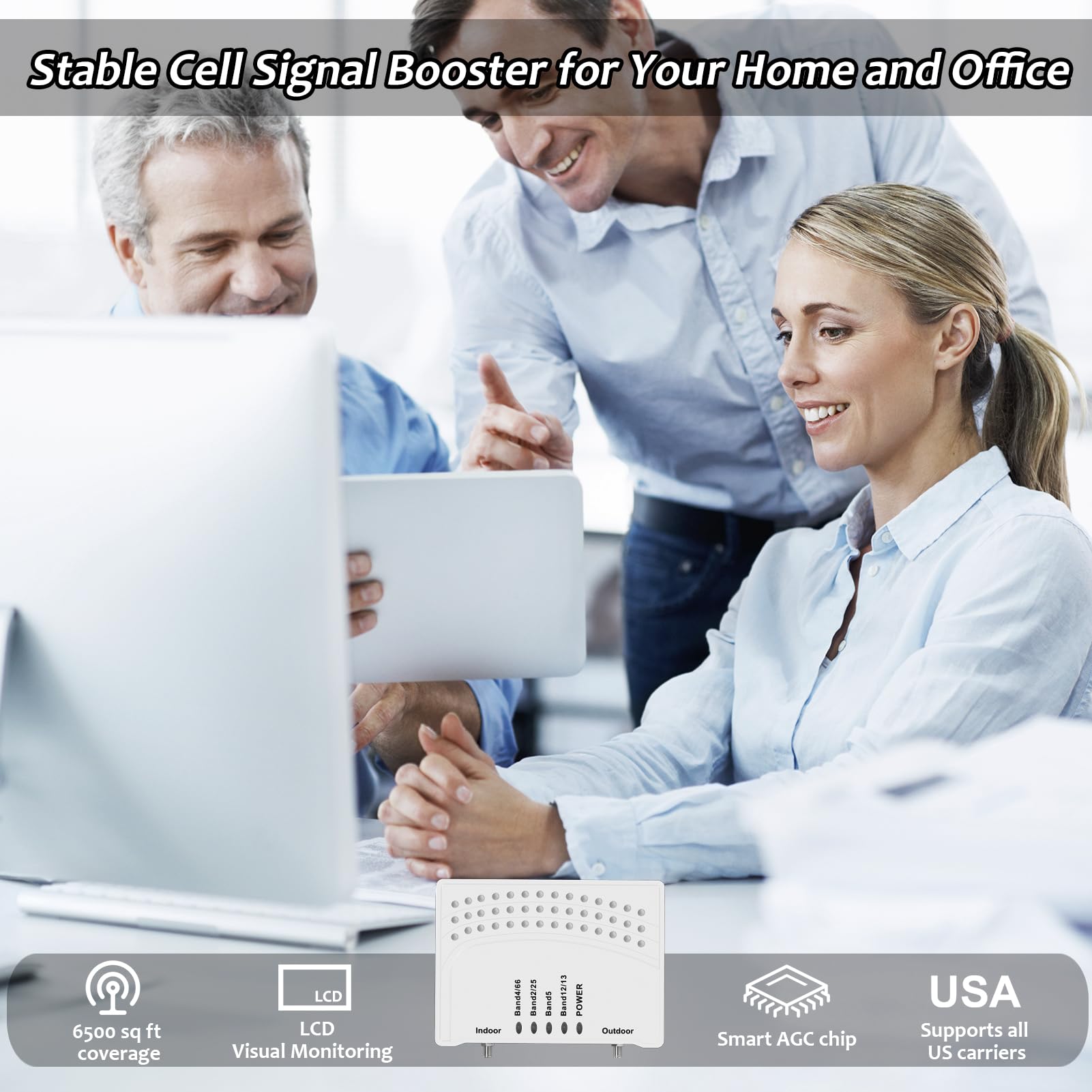 Best Cell Phone Signal Booster for Home & Office - 6000 Sq.Ft Coverage with 2 Antennas | Supports Band 66/2/4/5/12/17/13/25 | FCC Approved 4G/5G LTE Booster for All US Carriers | Perfect for Basements, Rural Areas & Multi-Story Buildings