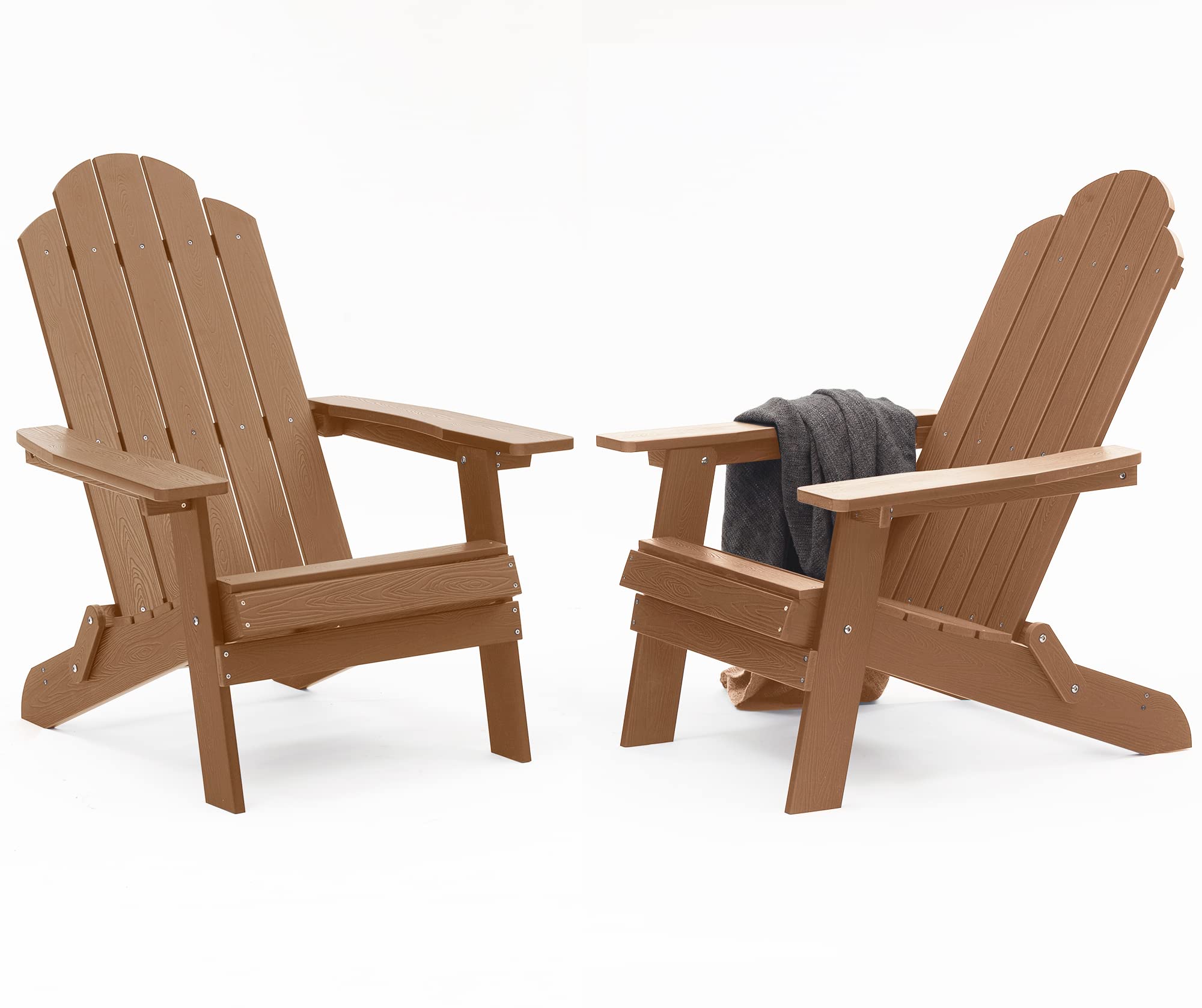 MXIMU Folding Adirondack Chair Set of 2 - Durable Plastic Outdoor Chairs for Lawn, Backyard, Deck, Garden & Camping - Teak Color - Perfect for Relaxing by Fire Pit or Outdoor Gatherings