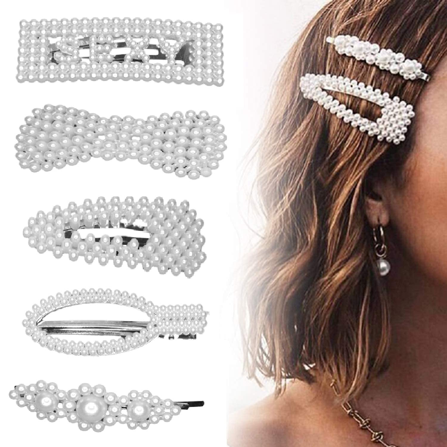Pearl Hair Clips for Women - 6 Pcs Hair Accessories for Styling & Ties