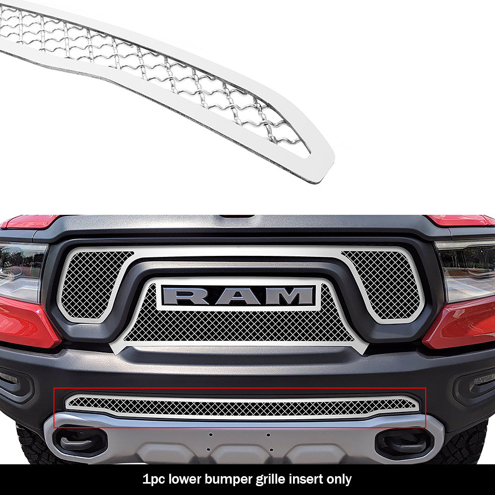 Polished Stainless Steel Lower Mesh Grille for 2019-2024 Ram 1500 Rebel (Non-Sensor Version) - Durable & Stylish Upgrade for Off-Road & Truck Enthusiasts
