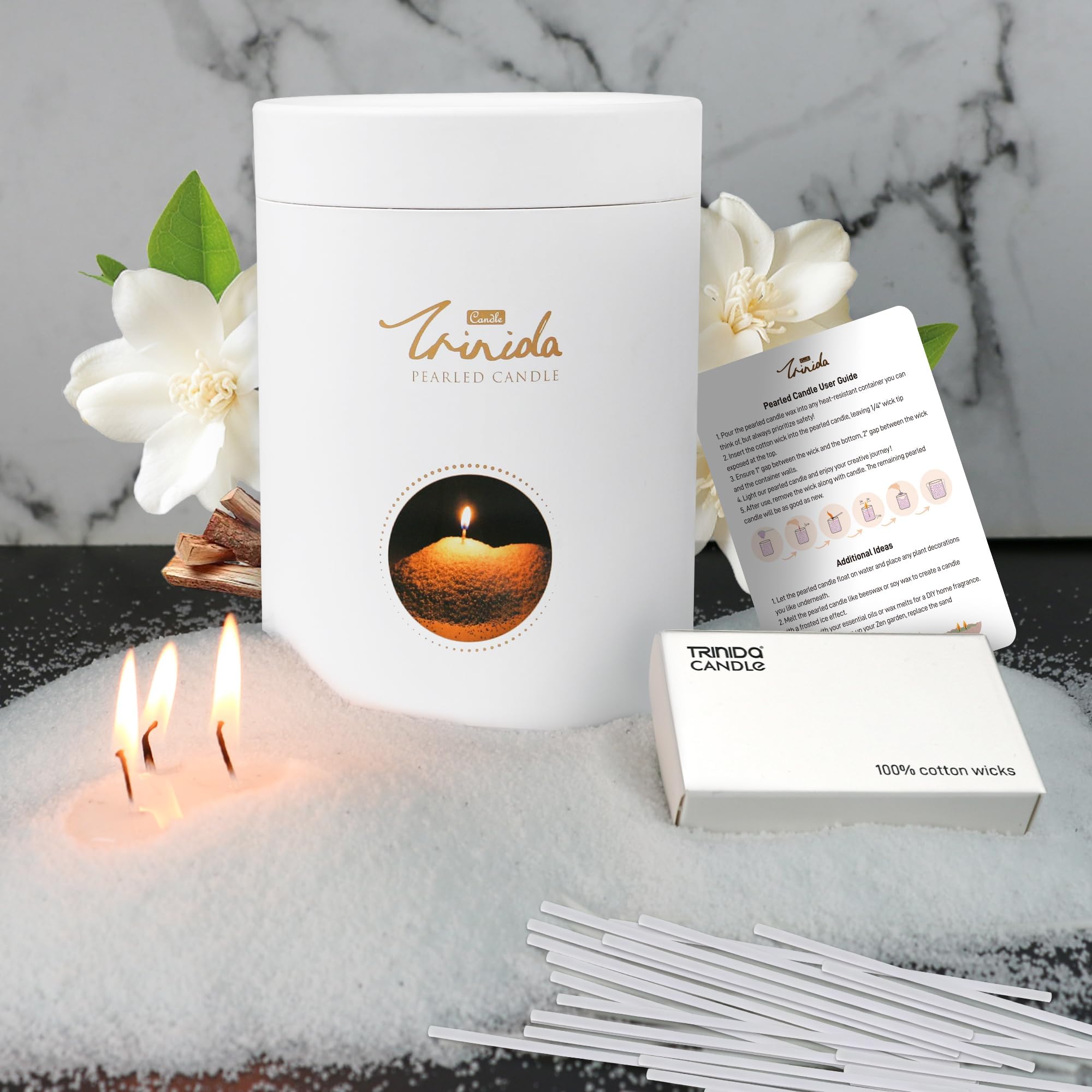 Premium TRINIDa Pearled Candle 18oz (1.1lb) - Sandalwood Jasmine Scented Sand Candles with 30 Wicks | Refillable Pearl Wax for DIY Candle Making | White Silk Mist Fragrance | Perfect for Home Decor, Spa Relaxation & Romantic Ambiance