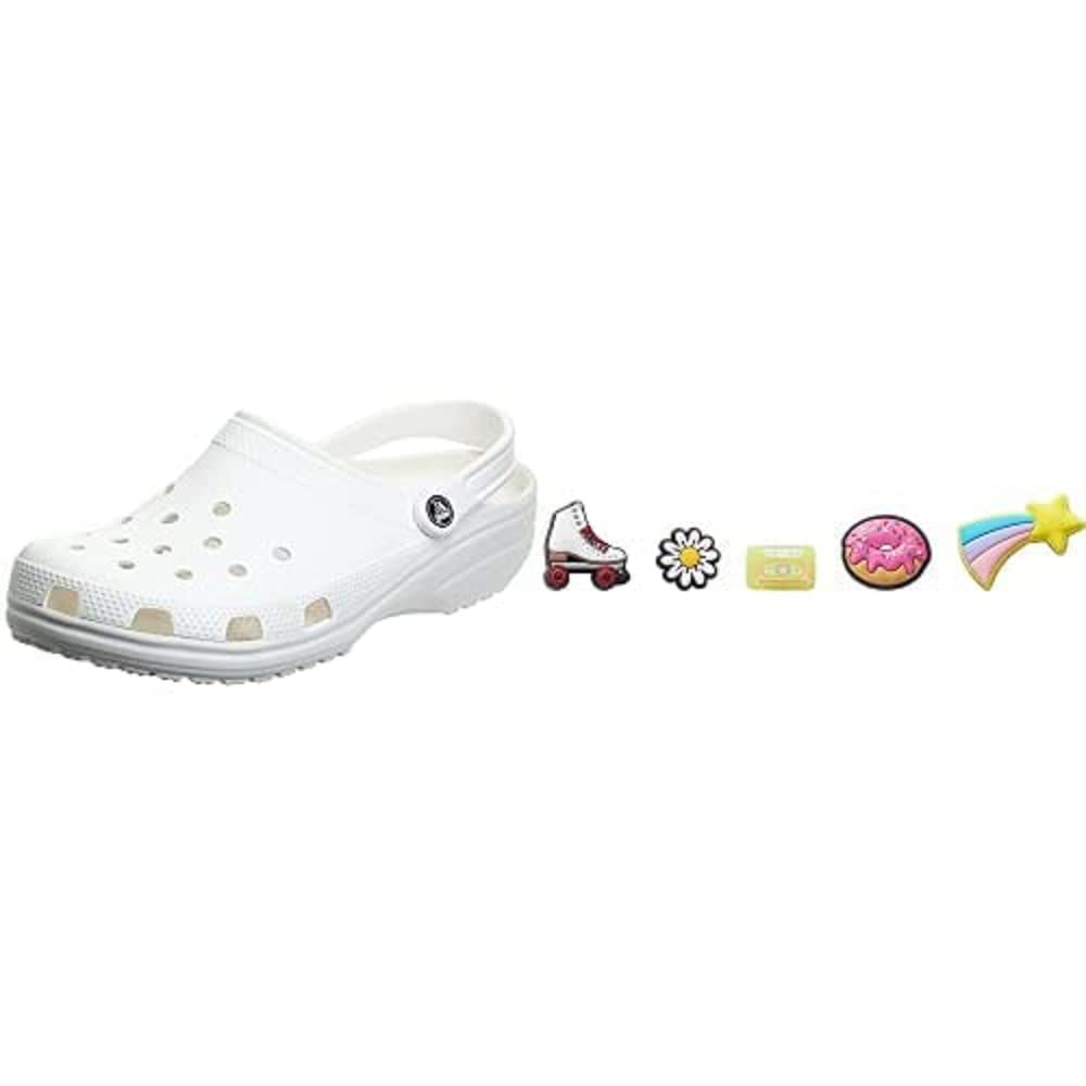Crocs Classic Clogs for Men & Women with 5-Pack Jibbitz Charms - Comfortable Slip-On Shoes for Casual Wear, Work, and Outdoor Activities