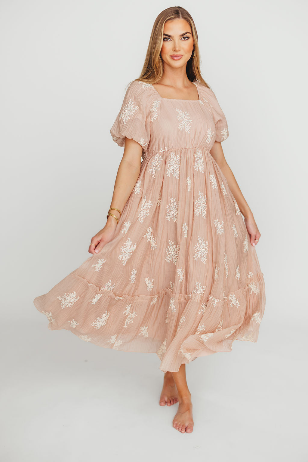 Hallie Embroidered Maxi Dress in Blush - Bump Friendly Maternity & Plus Size (S-3XL) for Weddings, Beach Vacations & Summer Outfits