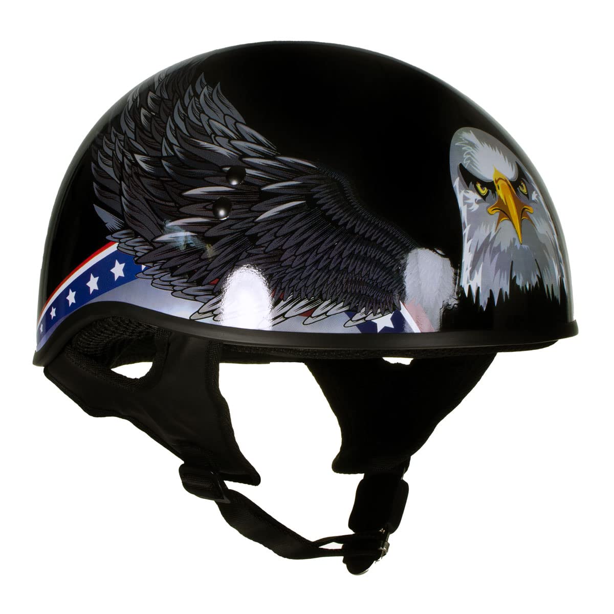 Hot Leathers HLT68 Eagle Black DOT Approved Motorcycle Half Helmet - Advanced Safety Skull Cap for Bikers (X-Large) | Perfect for Cruiser, Harley & Street Riding